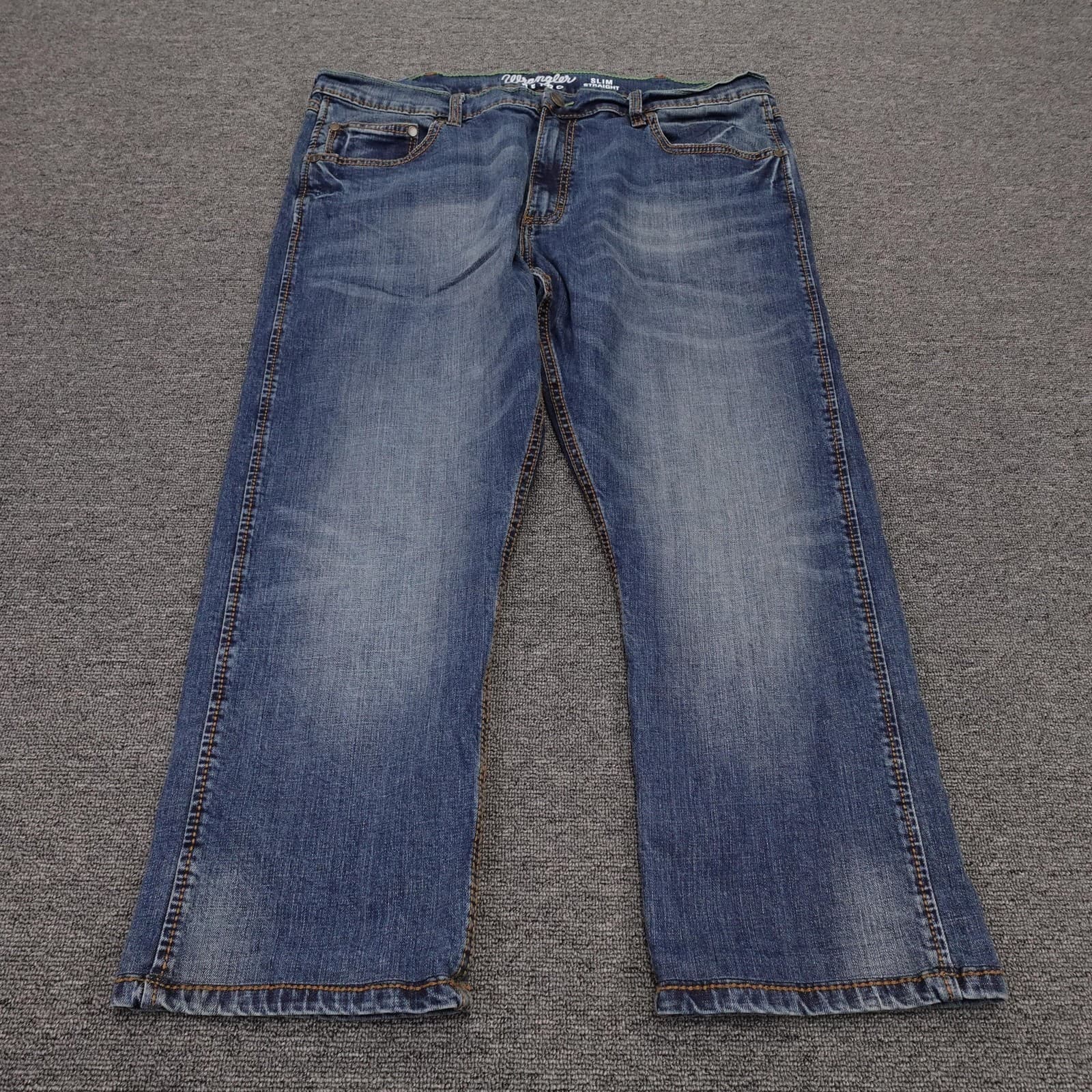 Wrangler Retro Slim Straight Jeans Mens 38x26 Blue Medium Wash Stretch Denim