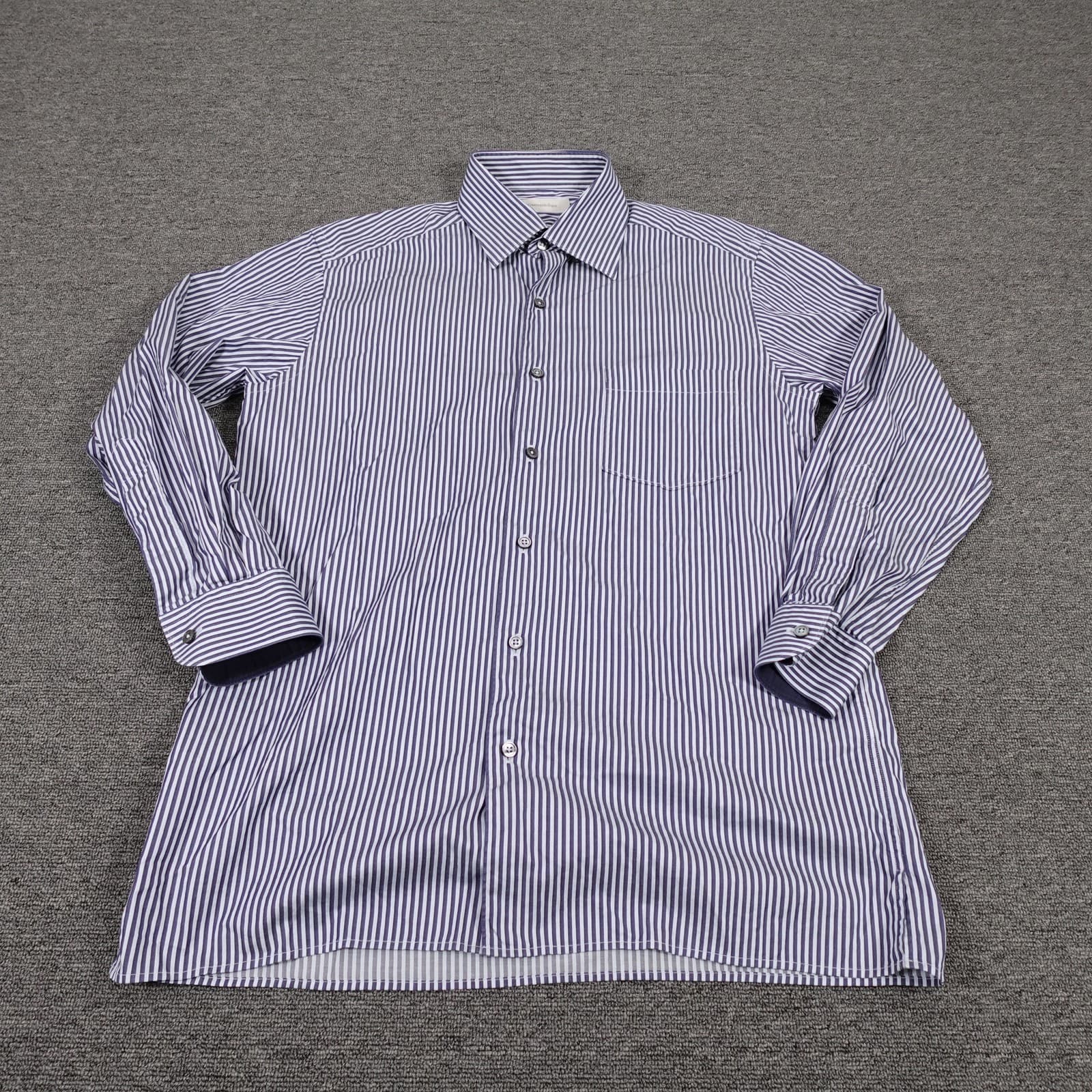 Ermenegildo Zegna Shirt Mens Large Blue Stripe Office Workwear Dress All Cotton