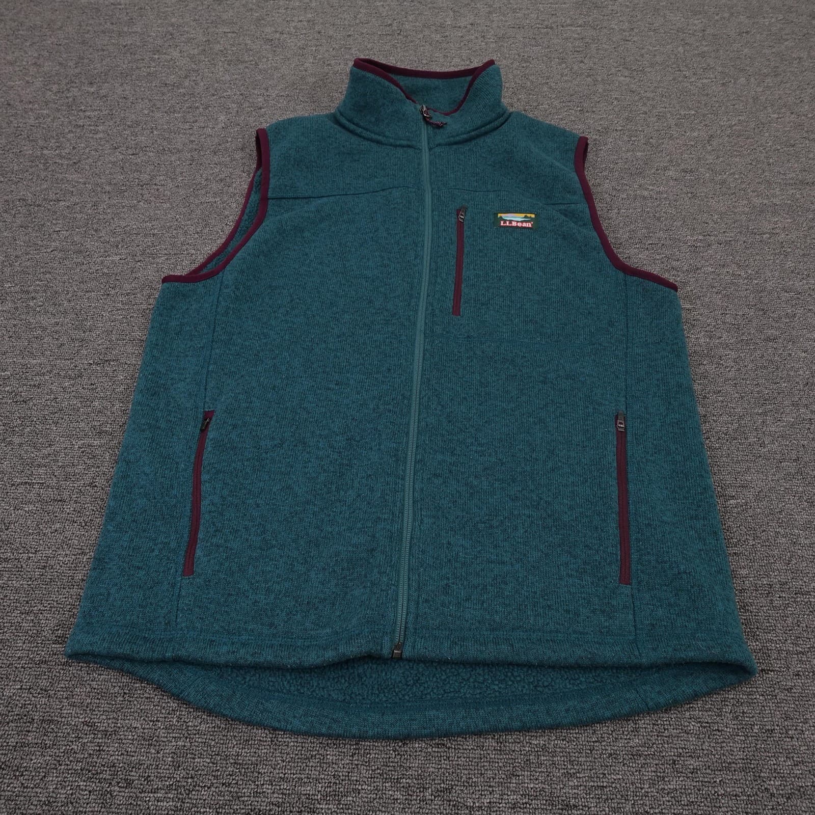 LL Bean Vest Mens Medium Blue Fleece Full Zip Pockets Slightly Fitted Outdoor
