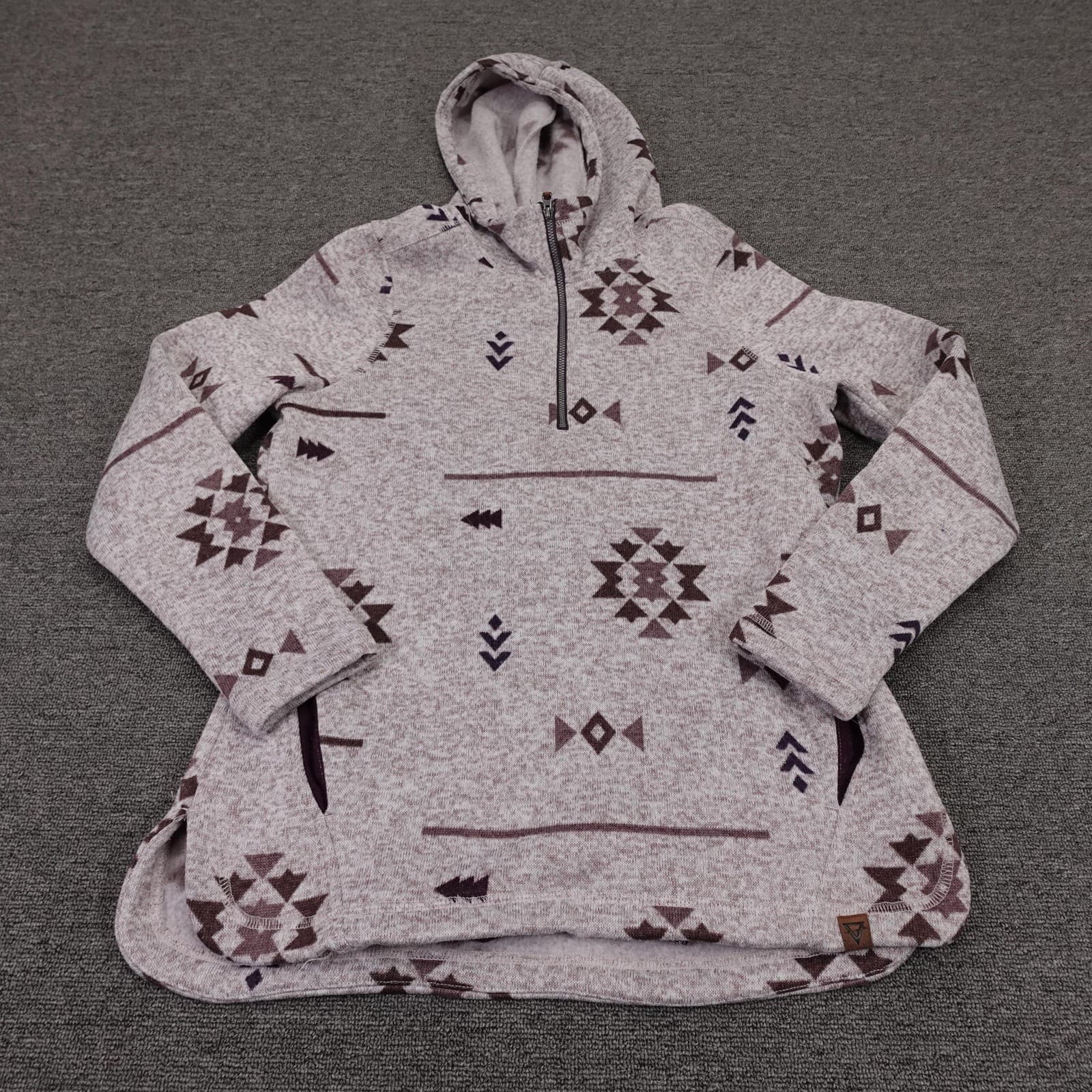 LIV Outdoor Hoodie Womens Large Gray 1/4 Zip Fleece Aztec Southwest Print
