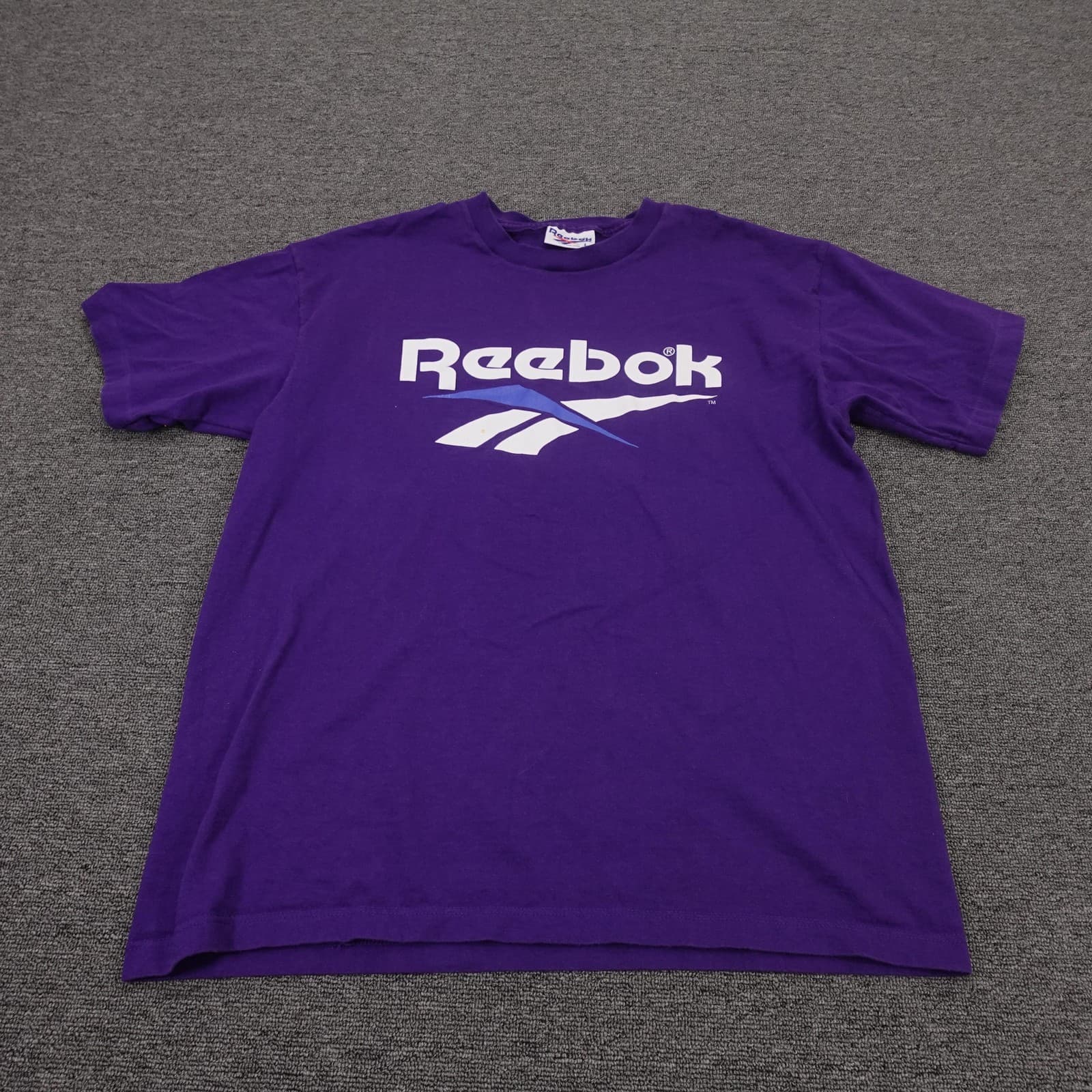 Vintage Reebok Shirt Mens Large Purple Big Logo Graphic Tee Made USA 90s