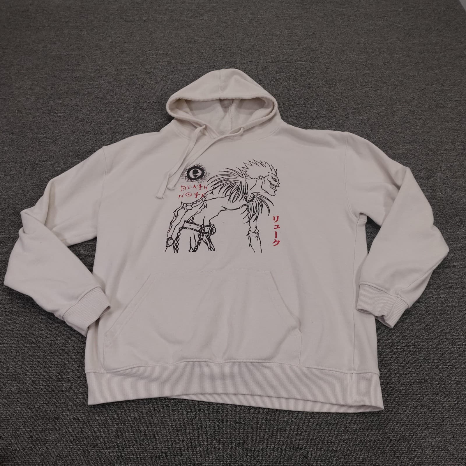 Death Note Hoodie Mens Large White Ryuk Graphic Pullover Fleece Anime Sweatshirt
