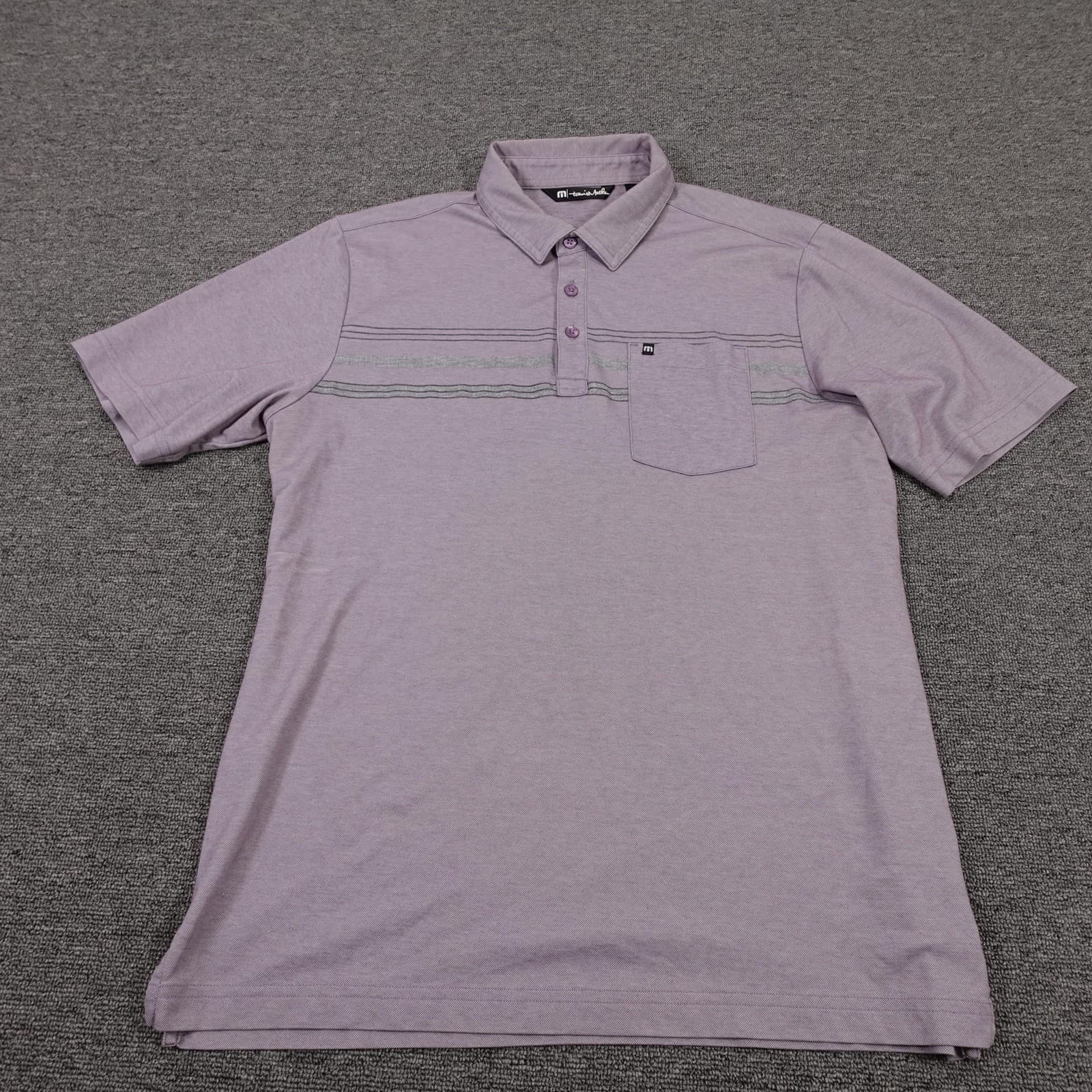 Travis Mathew Polo Shirt Mens Medium Purple Striped Pima Cotton Golf Performance