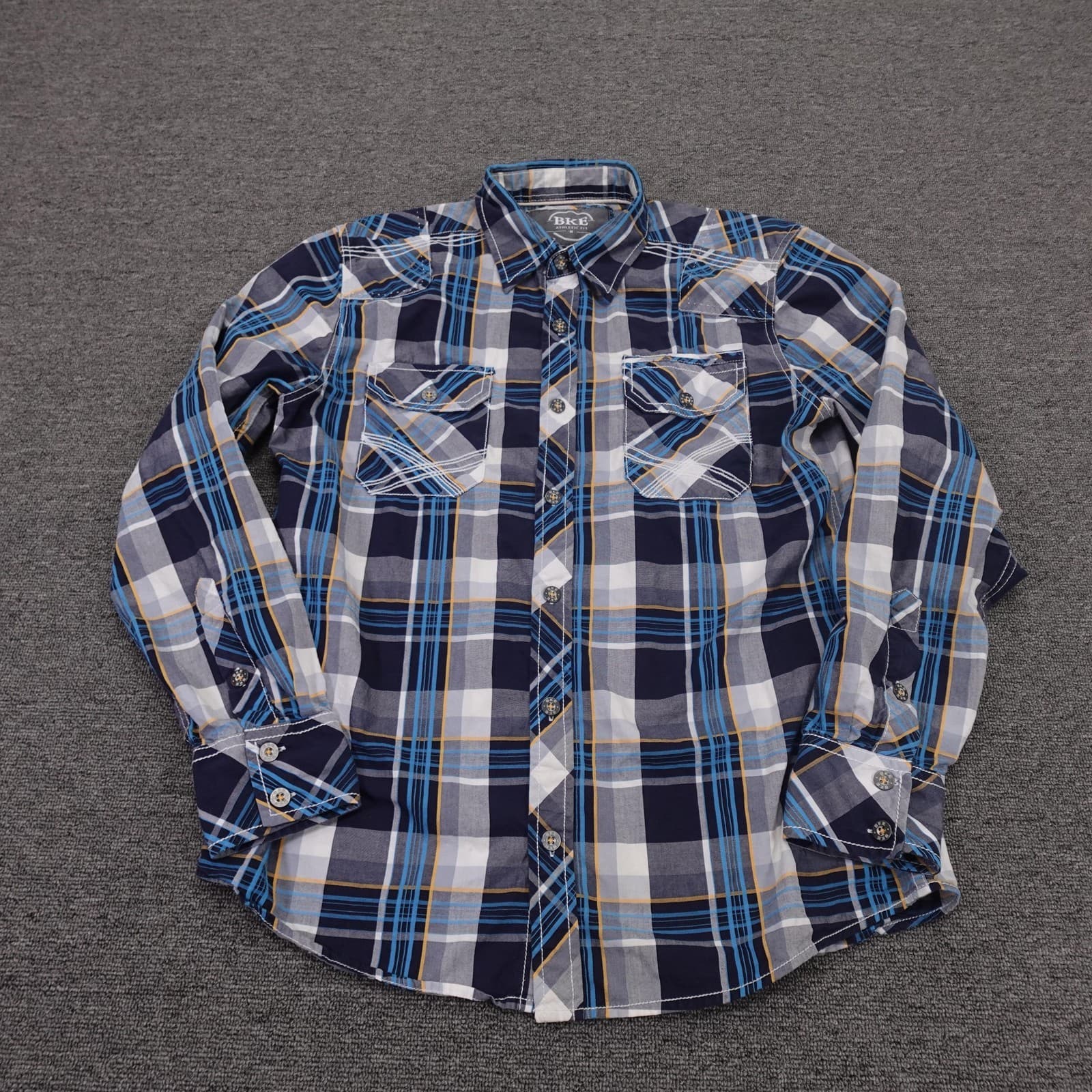 BKE Shirt Mens Medium Blue Plaid Long Sleeve Button Up Western Athletic Fit