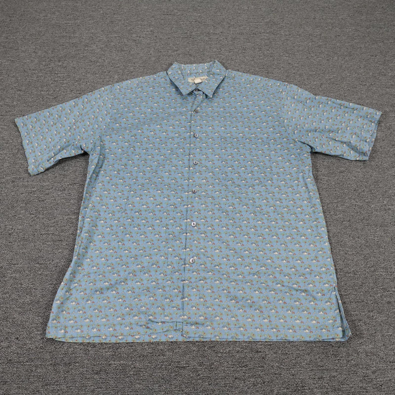 Vintage Tori Richard Shirt Mens Large Blue Hawaiian Short Sleeve Button Up USA
