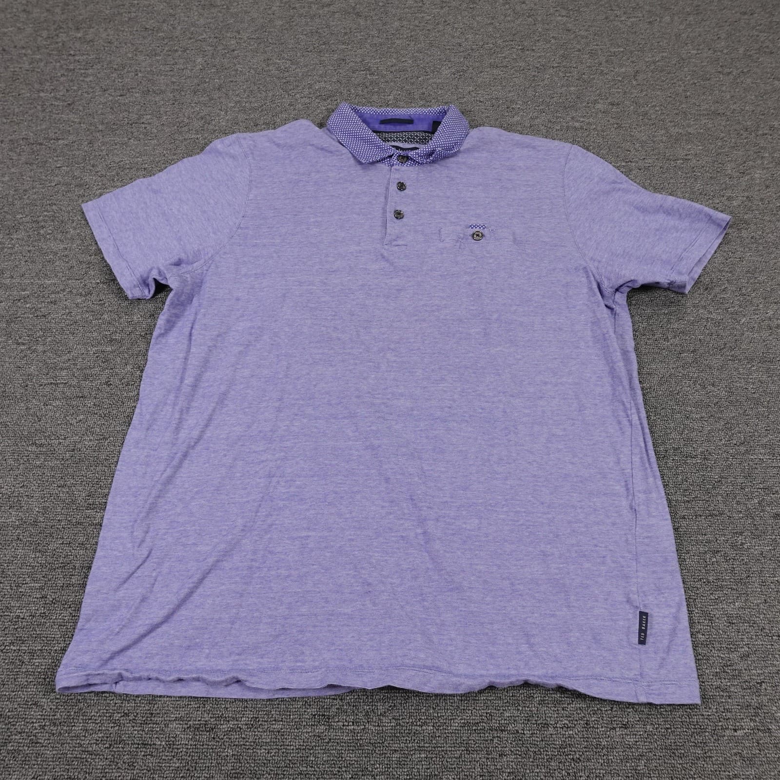 Ted Baker Polo Shirt Mens Large Purple Striped Contrast Collar Chest Pocket