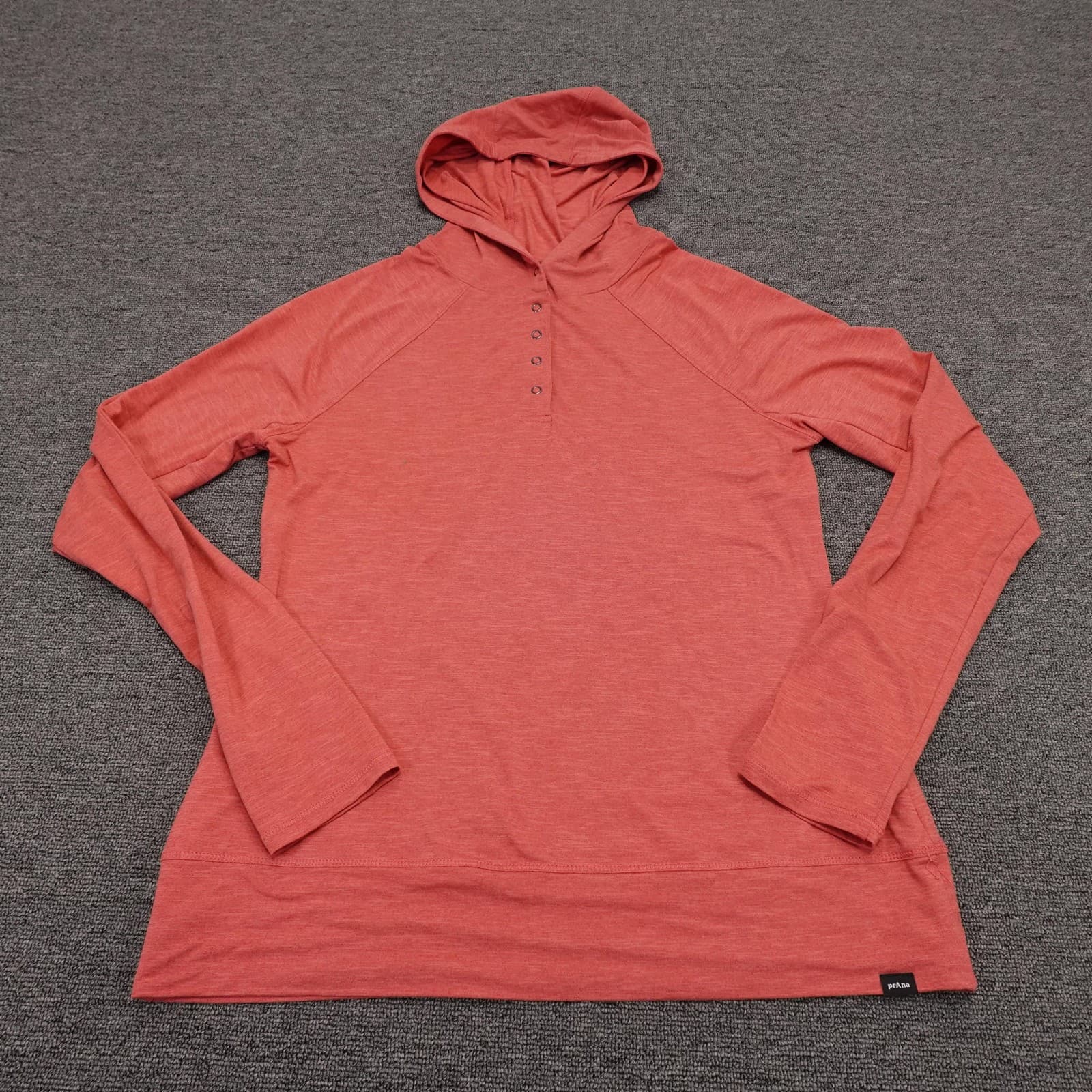 PrAna Hoodie Womens Small Red Lightweight Henley Button Pullover Stretch Jersey