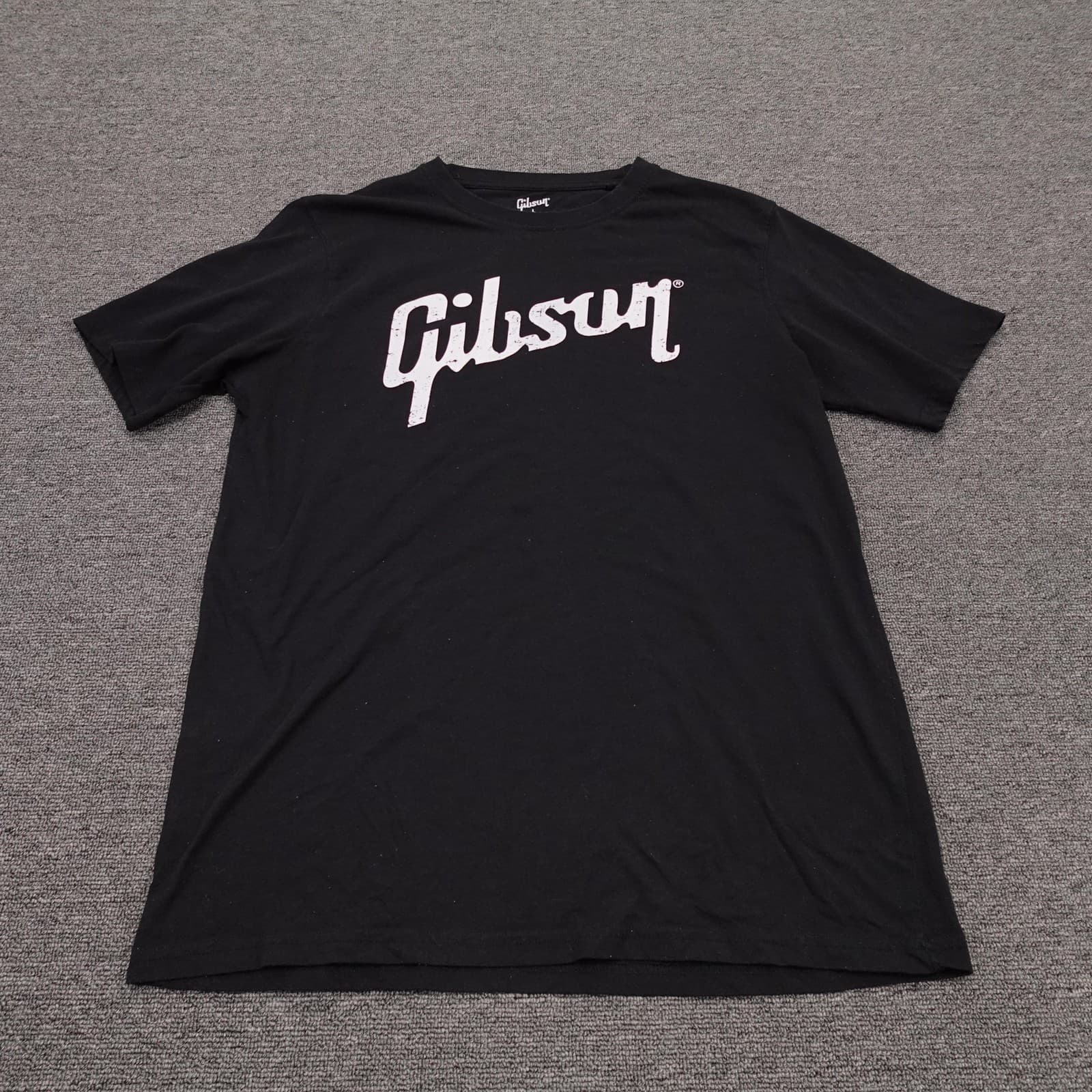 Gibson Shirt Mens Large Black Logo Graphic Tee Tagless Music Guitar Casual