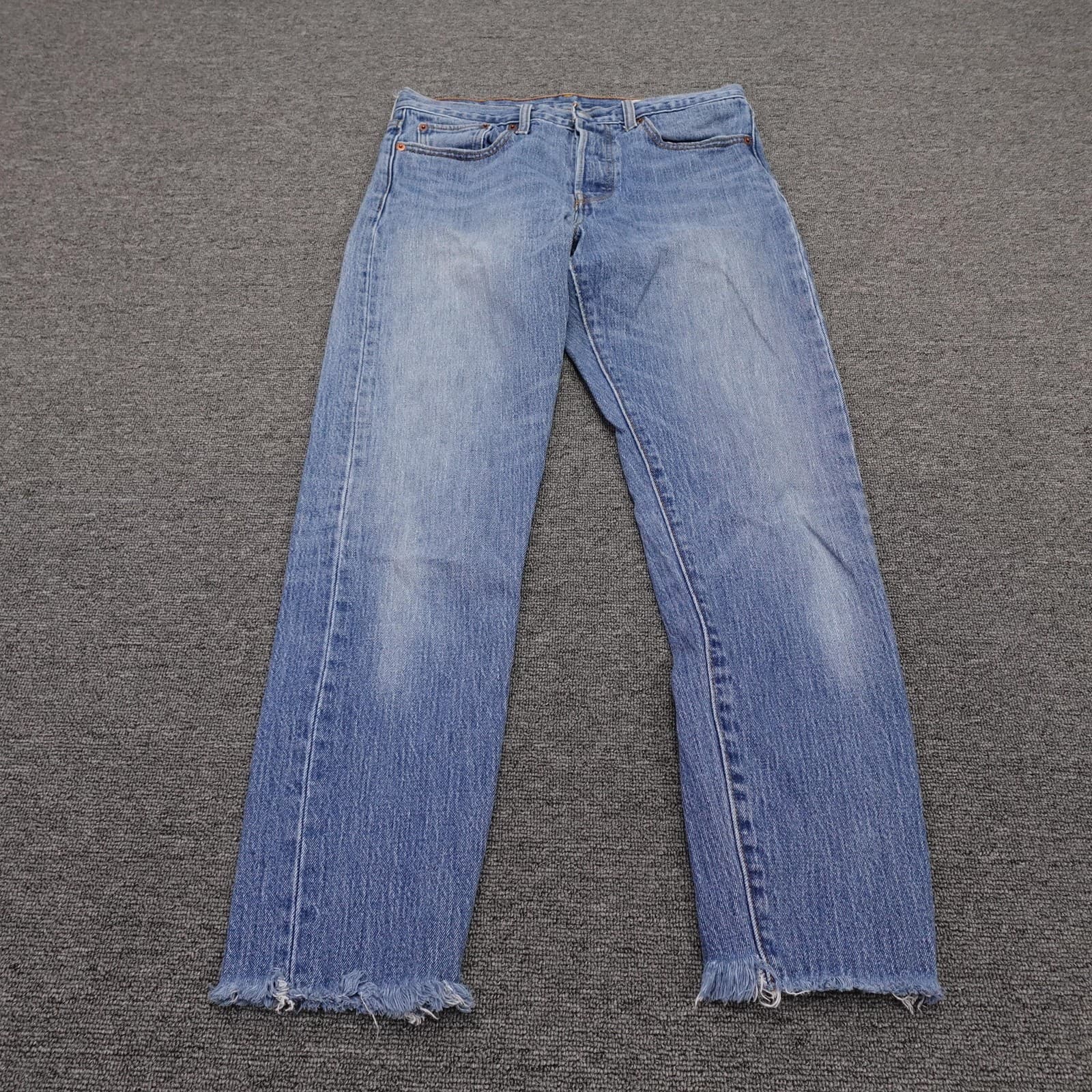 Levi's 501 Jeans Mens 30x30 Blue Wash Straight Button Fly Cone Denim Raw Hem