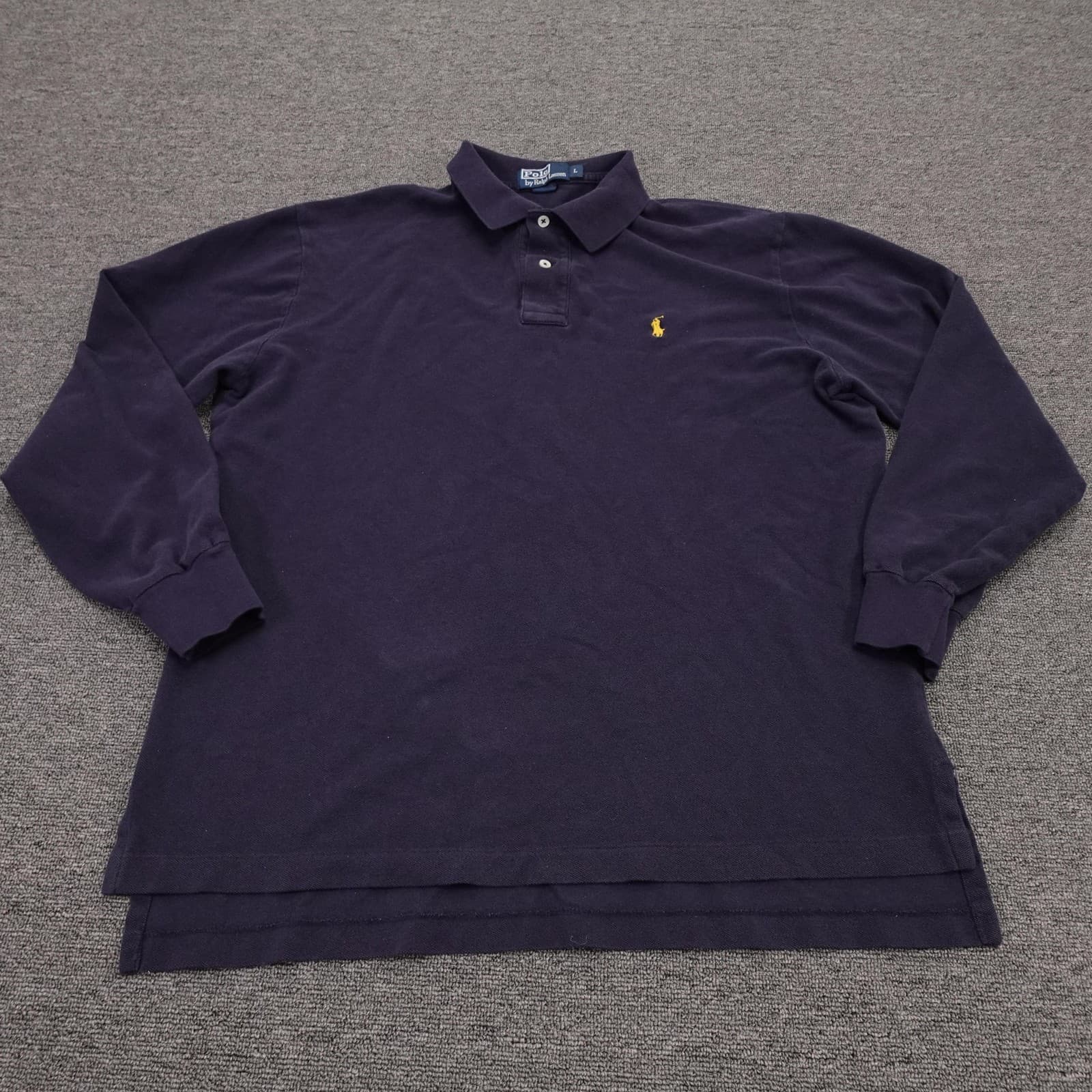Polo By Ralph Lauren Polo Shirt Mens Large Navy Blue Long Sleeve Cotton Knit