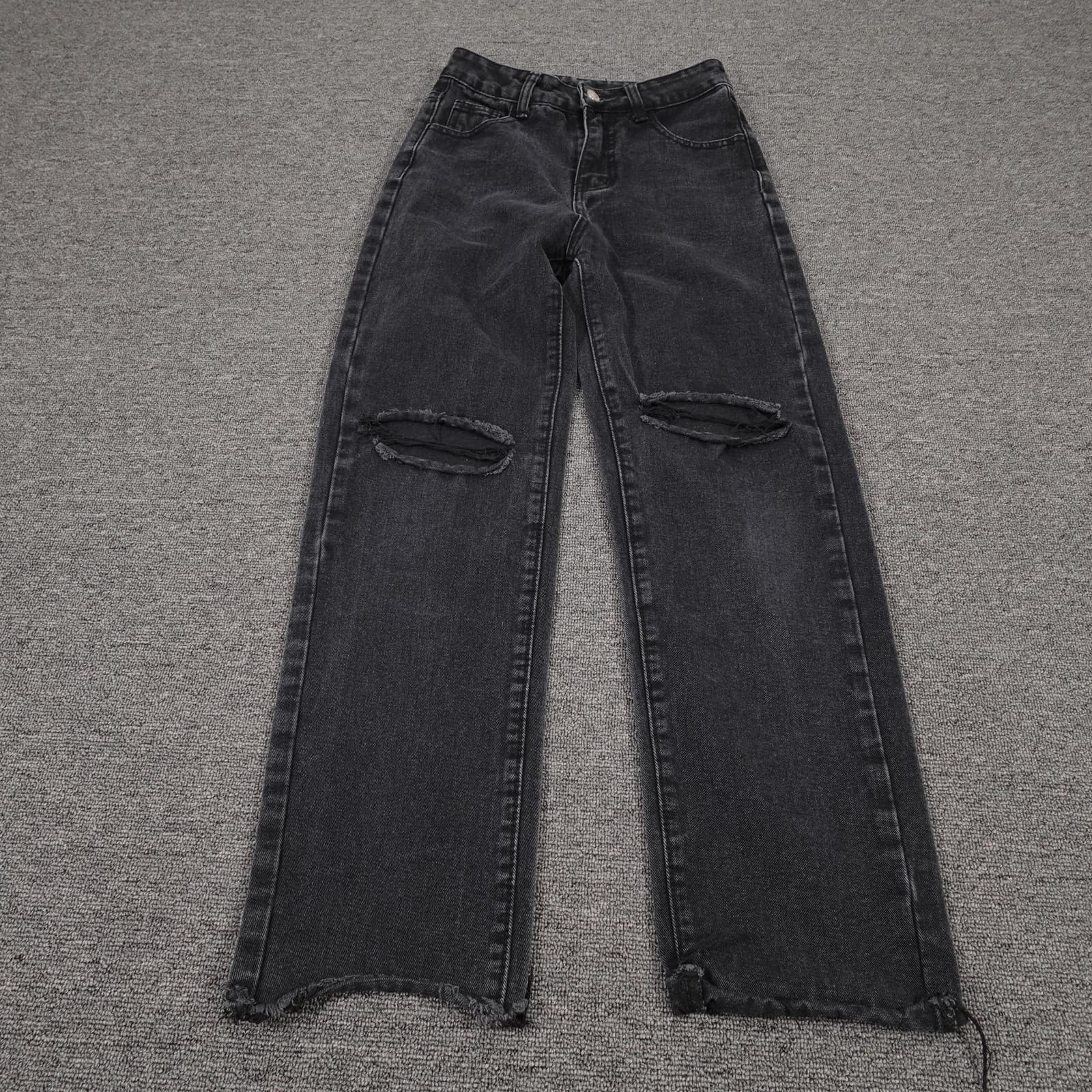 Princess Polly Jeans Womens 2 25x26 Gray High Rise Straight Distressed Denim