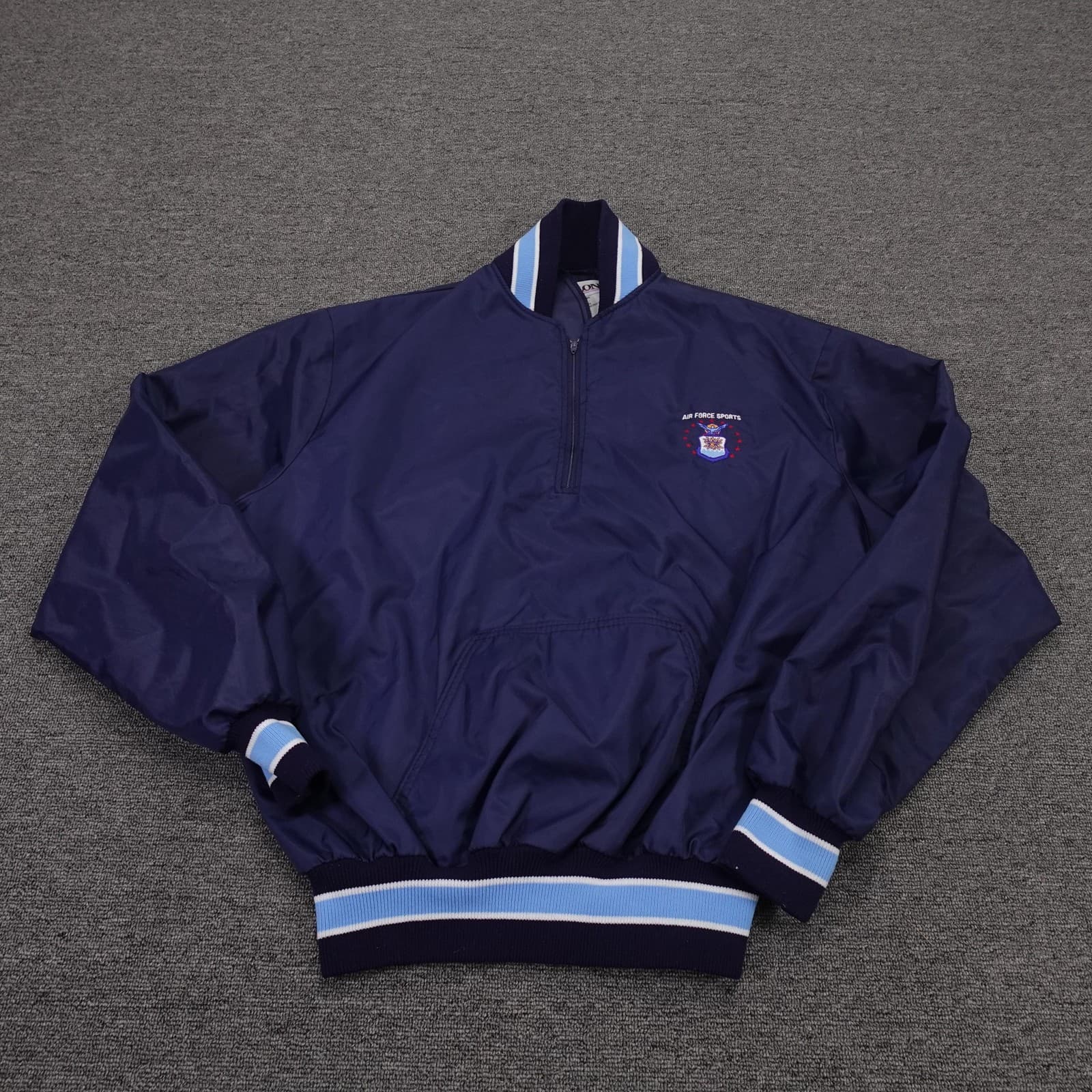 Vintage Air Force Jacket Mens Large Blue NCAA Sports DeLONG Quarter Zip Pullover
