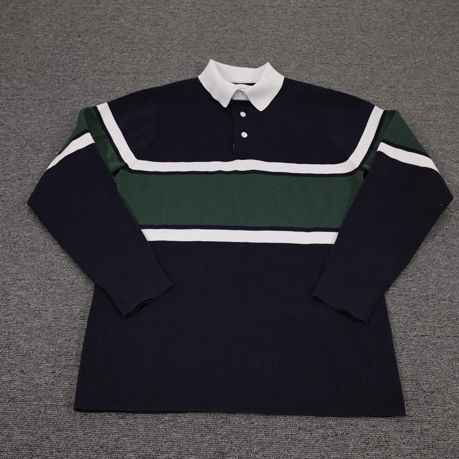 Norse Projects Ruben Knitted Polo Shirt Mens Small Blue Stripe Long Sleeve