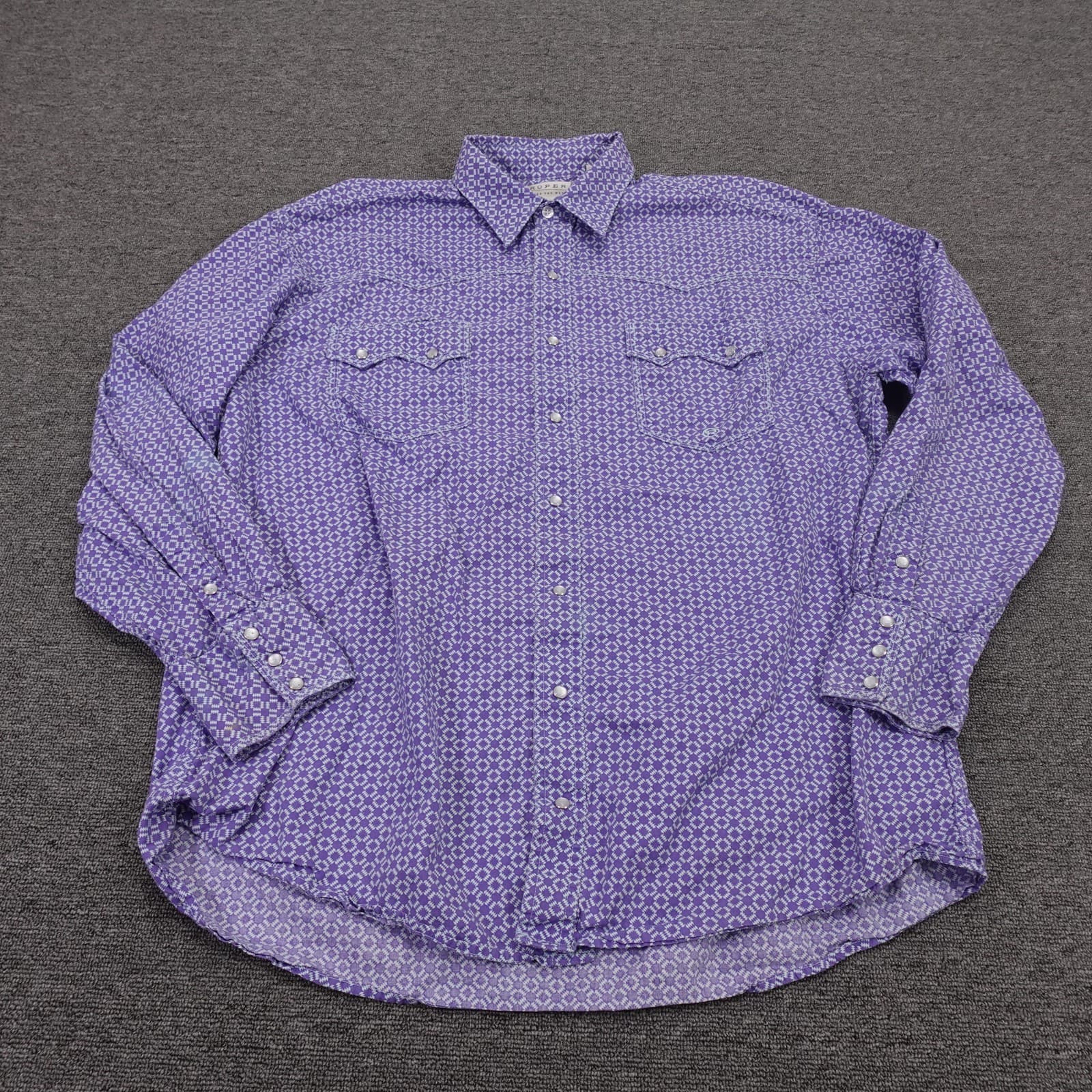 Roper Shirt Mens XL Purple Geometric Long Sleeve Western Snap Cotton Casual