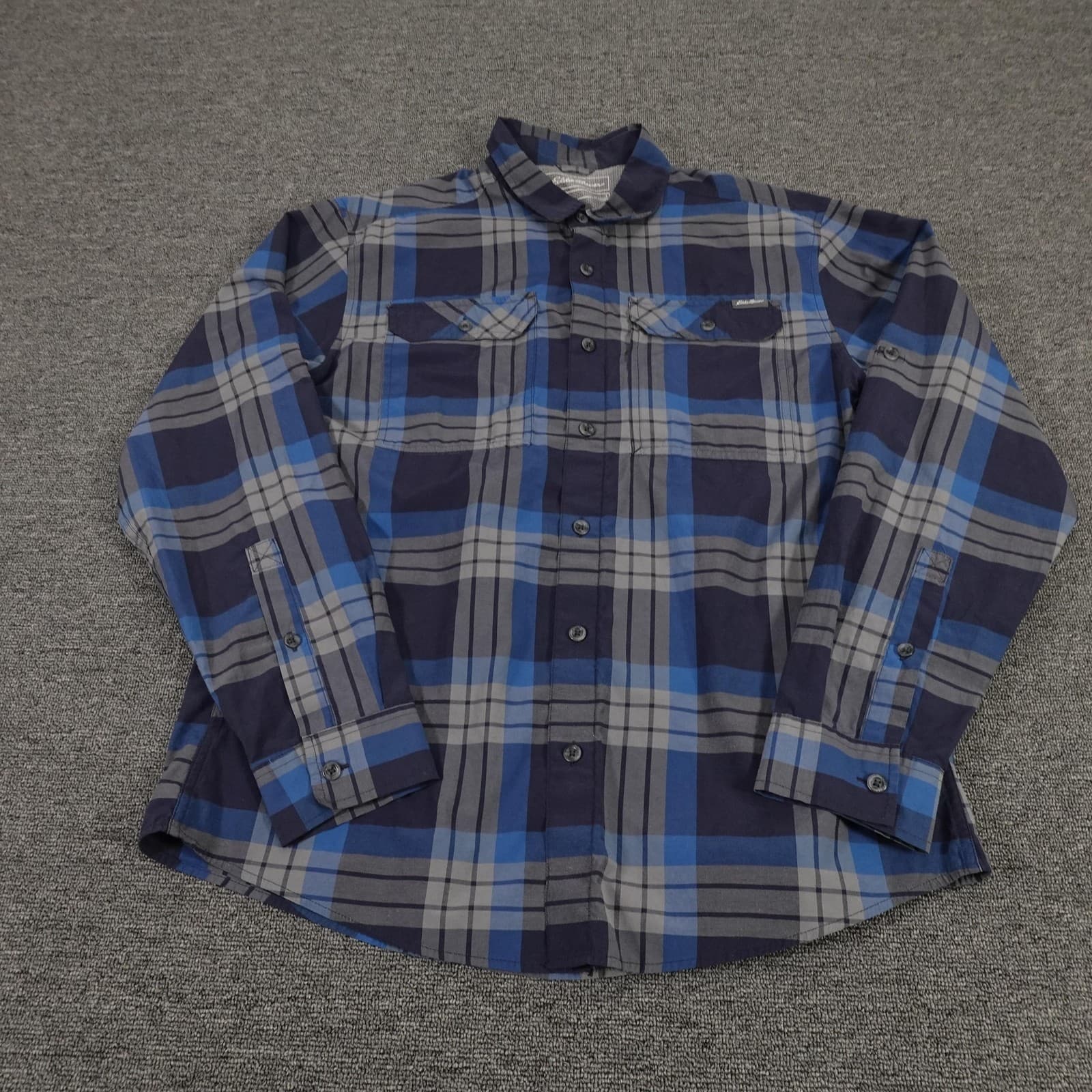 Eddie Bauer Shirt Mens Large Blue Plaid Button Front Long Sleeve Outdoor Casual