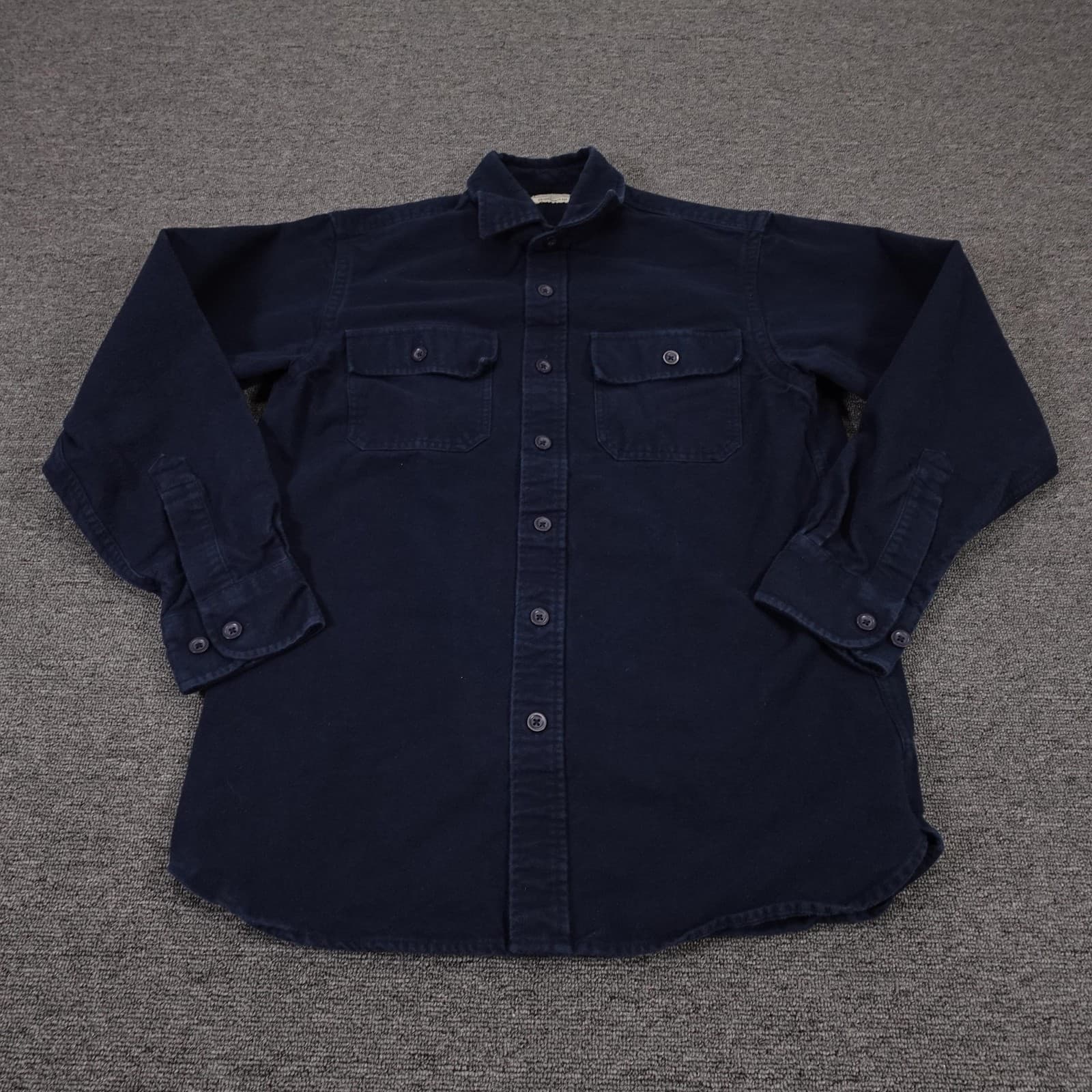 L.L.Bean Shirt Mens Large Blue Solid Flannel Long Sleeve Button Up Casual