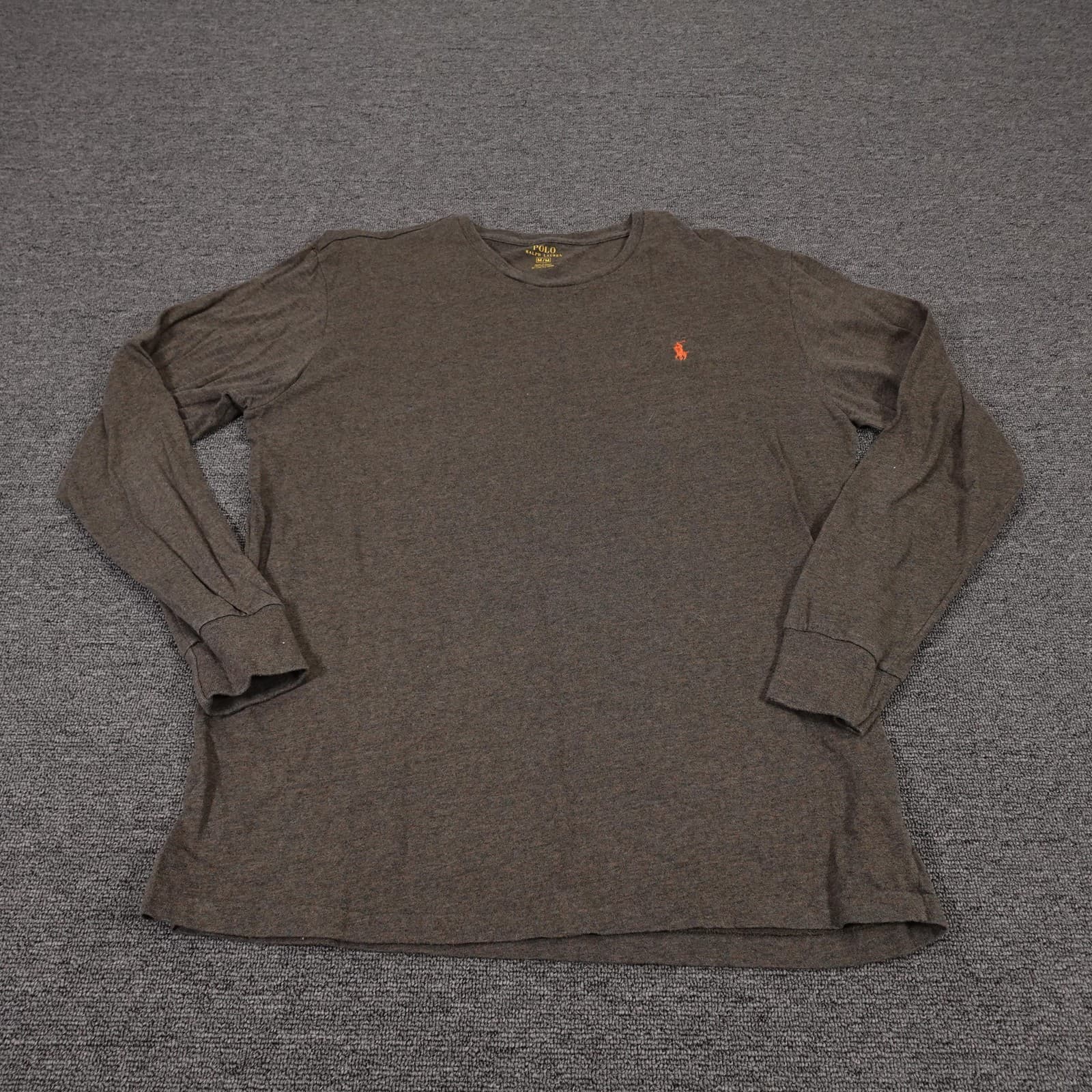 Polo Ralph Lauren Shirt Mens Medium Brown Long Sleeve Tagless Tee Red Pony Logo