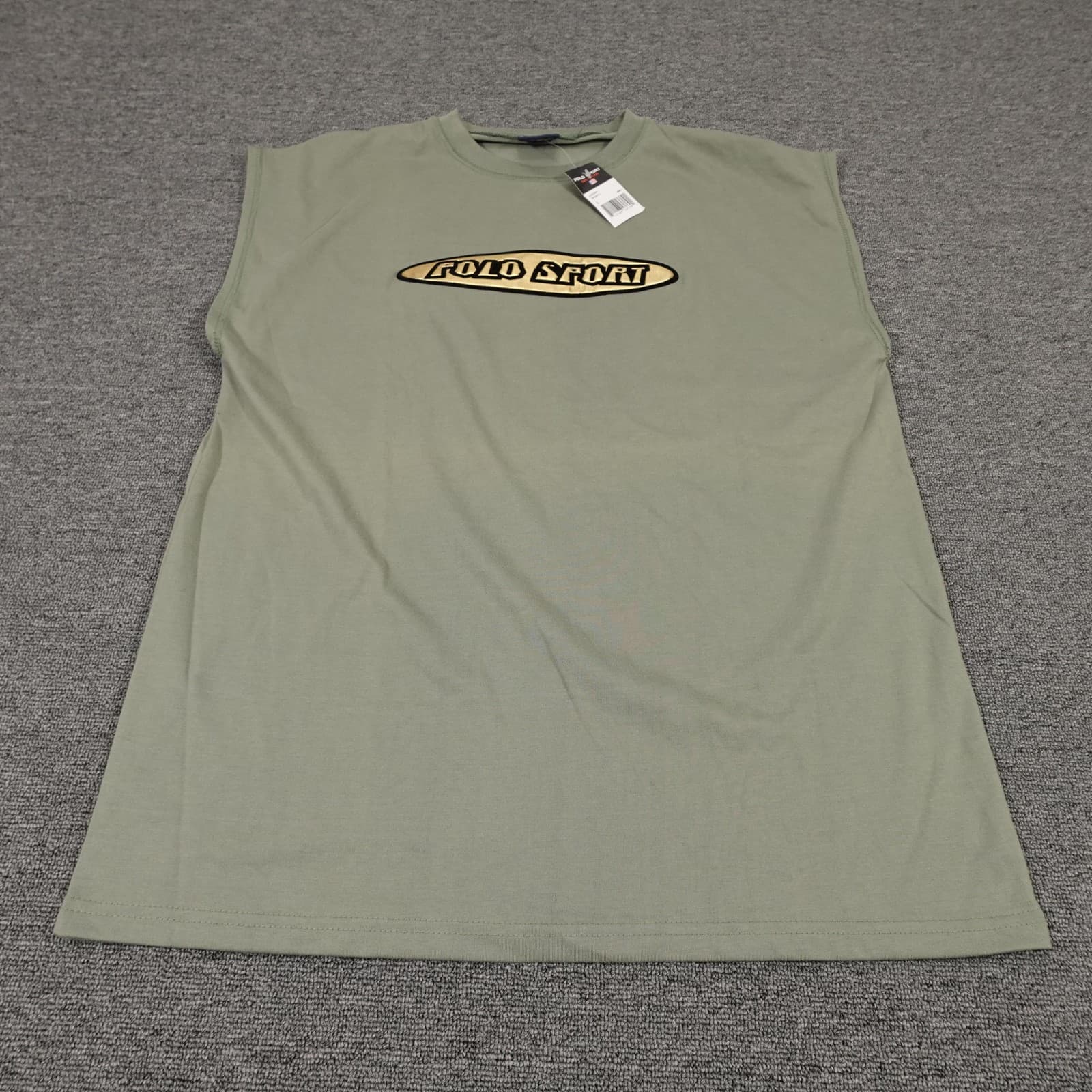 Vintage Polo Sport Shirt Mens Large Green Sleeveless Logo Muscle Graphic Tee 90s