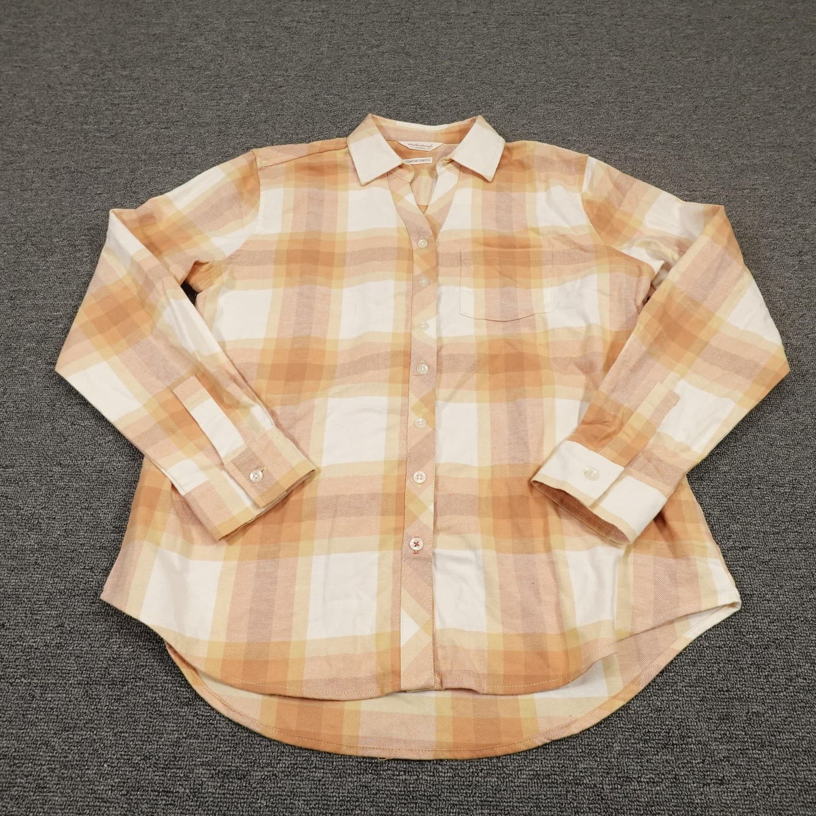 Weatherproof Plaid Shirt Mens Small Orange Button Down Casual Outdoor Hiking