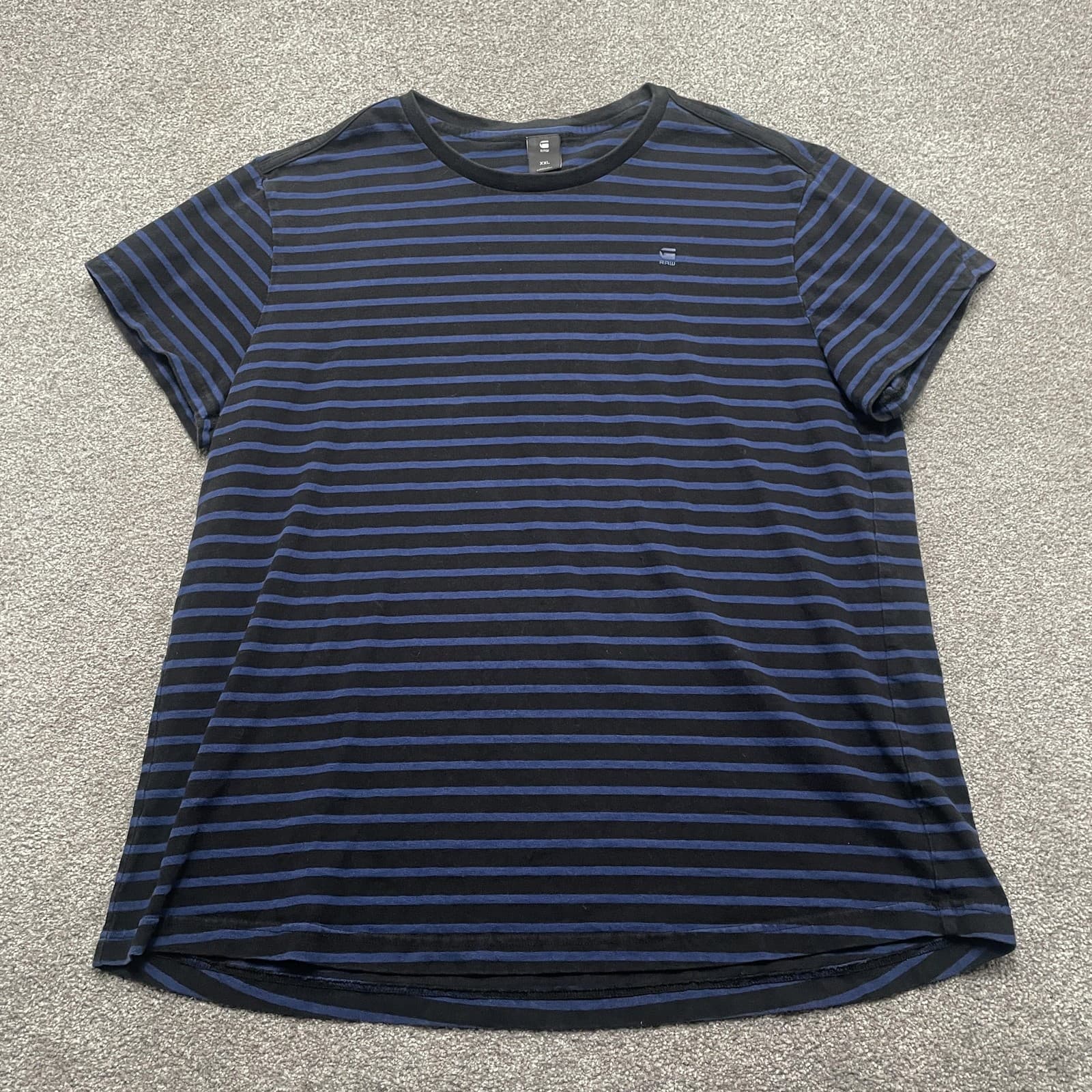 G-Star RAW Shirt Mens 2XL Black Blue Striped Crewneck Short Sleeve Logo Casual