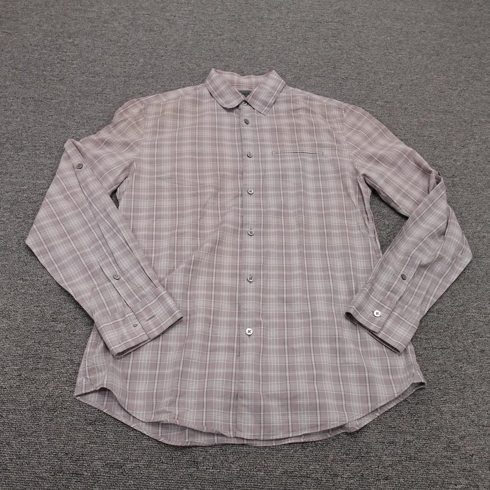 John Varvatos Shirt Mens Medium Purple Plaid Long Sleeve Button Up Cotton Casual
