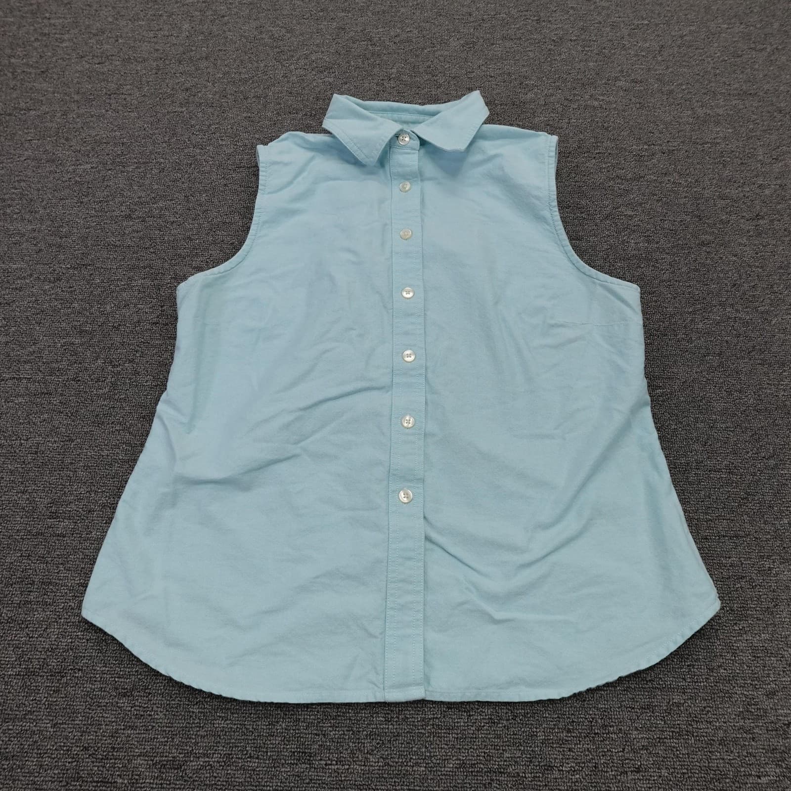 L.L.Bean Shirt Womens Small Blue 100% Cotton Sleeveless Button Up Top Casual