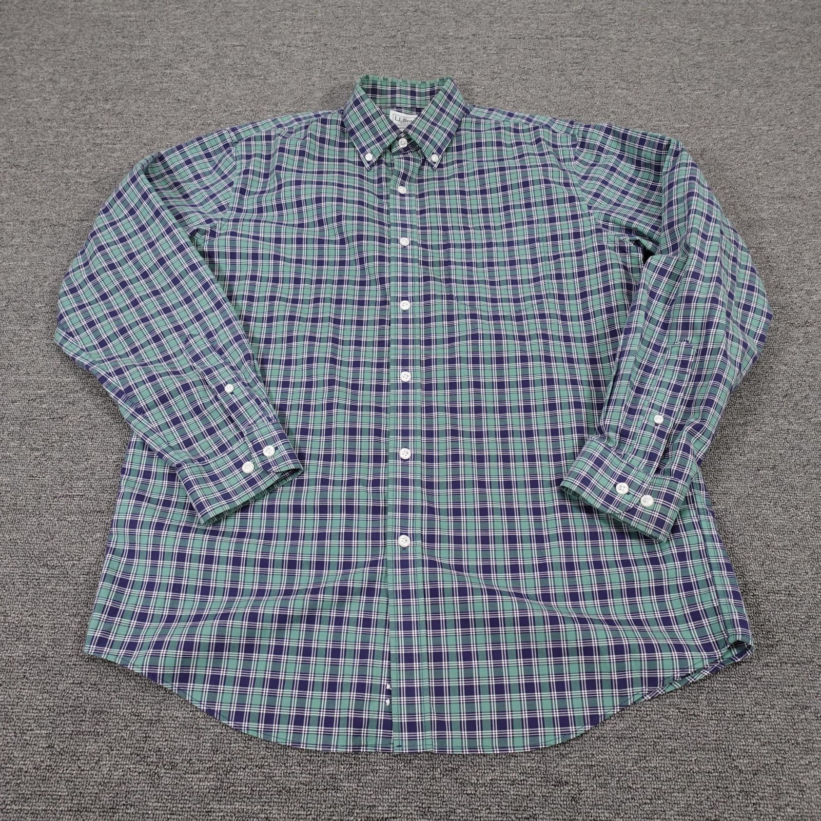 L.L.Bean Shirt Mens Medium Green Plaid Long Sleeve Button Down Cotton Casual