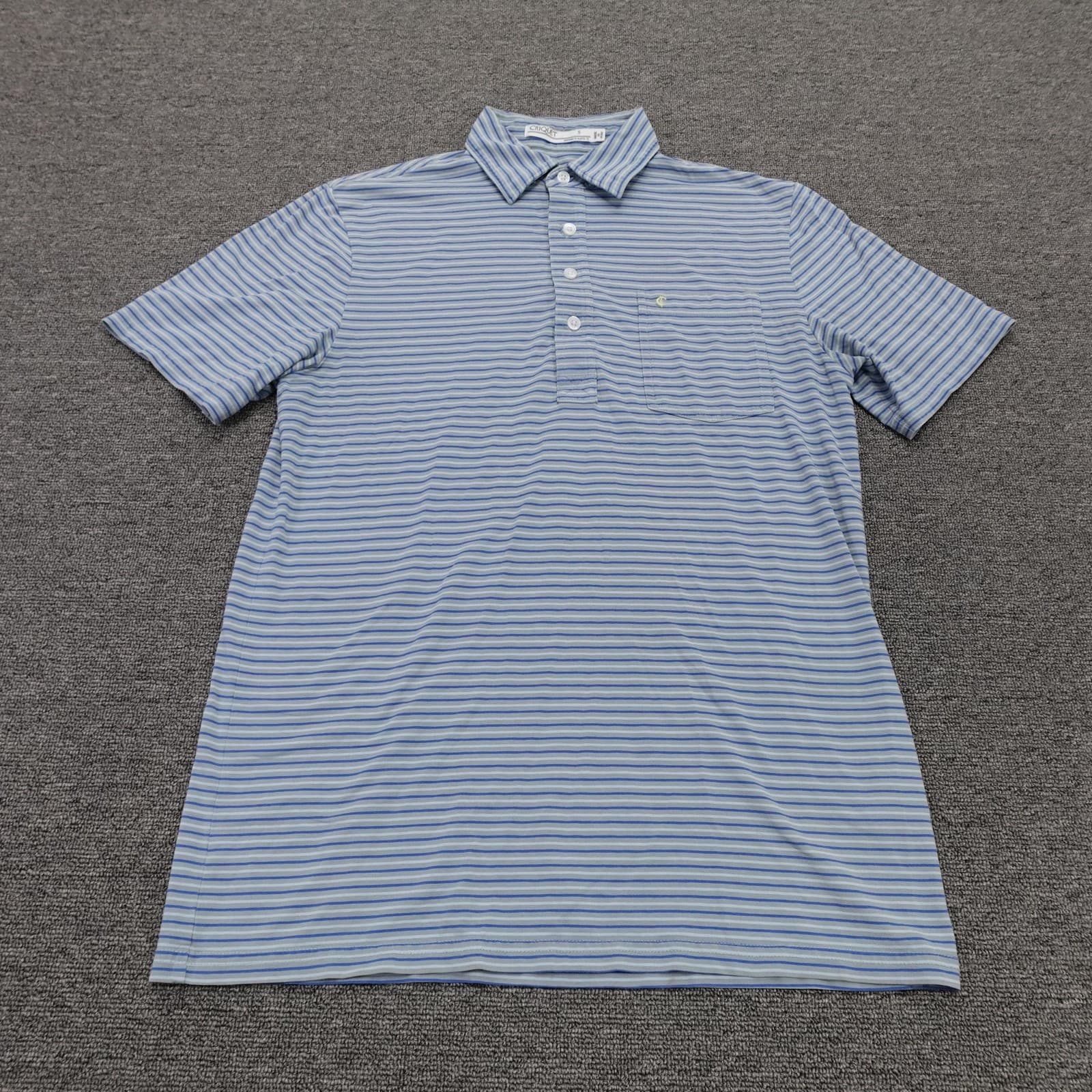 Criquet Polo Shirt Mens Small Blue Striped Pima Cotton Pocket Golf Stretch Top