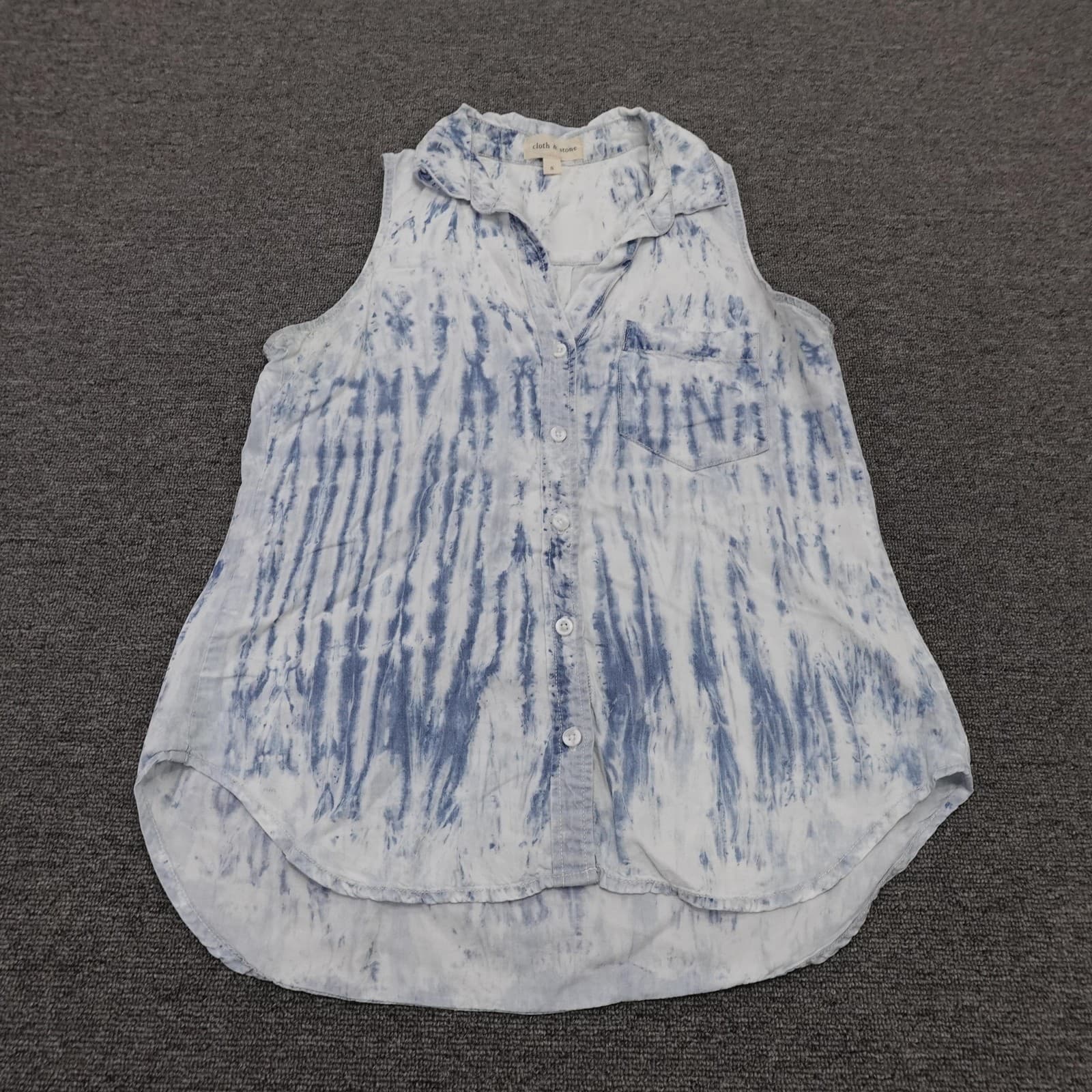 Cloth & Stone Shirt Womens Small Blue Tie Dye Sleeveless Button Up Casual Top