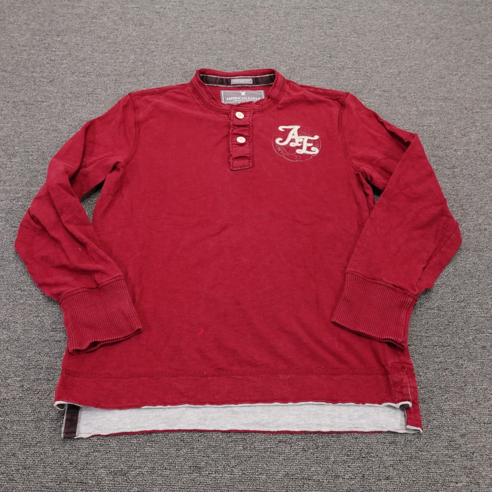 American Eagle Outfitters Henley Shirt Mens Large Red Long Sleeve Tee Casual