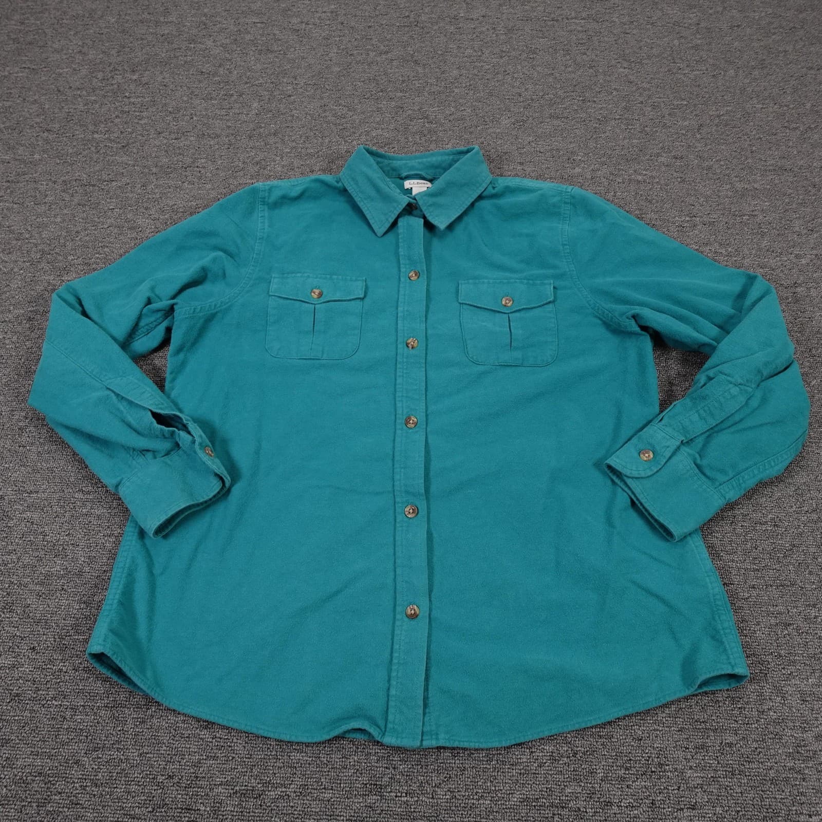 L.L.Bean Shirt Womens Large Green Flannel Button Up Long Sleeve Pockets Casual