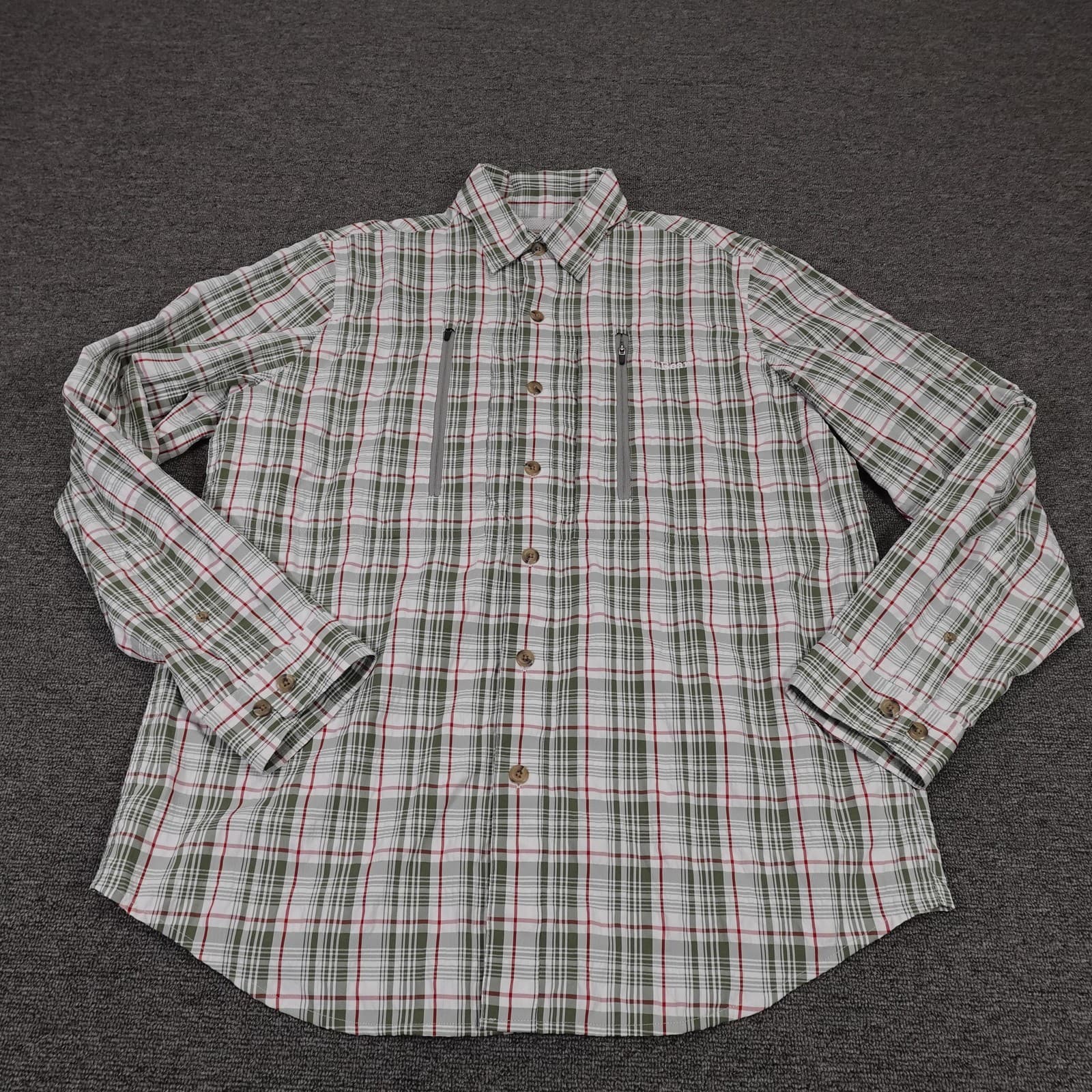 L.L.Bean Shirt Mens Medium Green Plaid Performance Fishing Lightweight Outdoor
