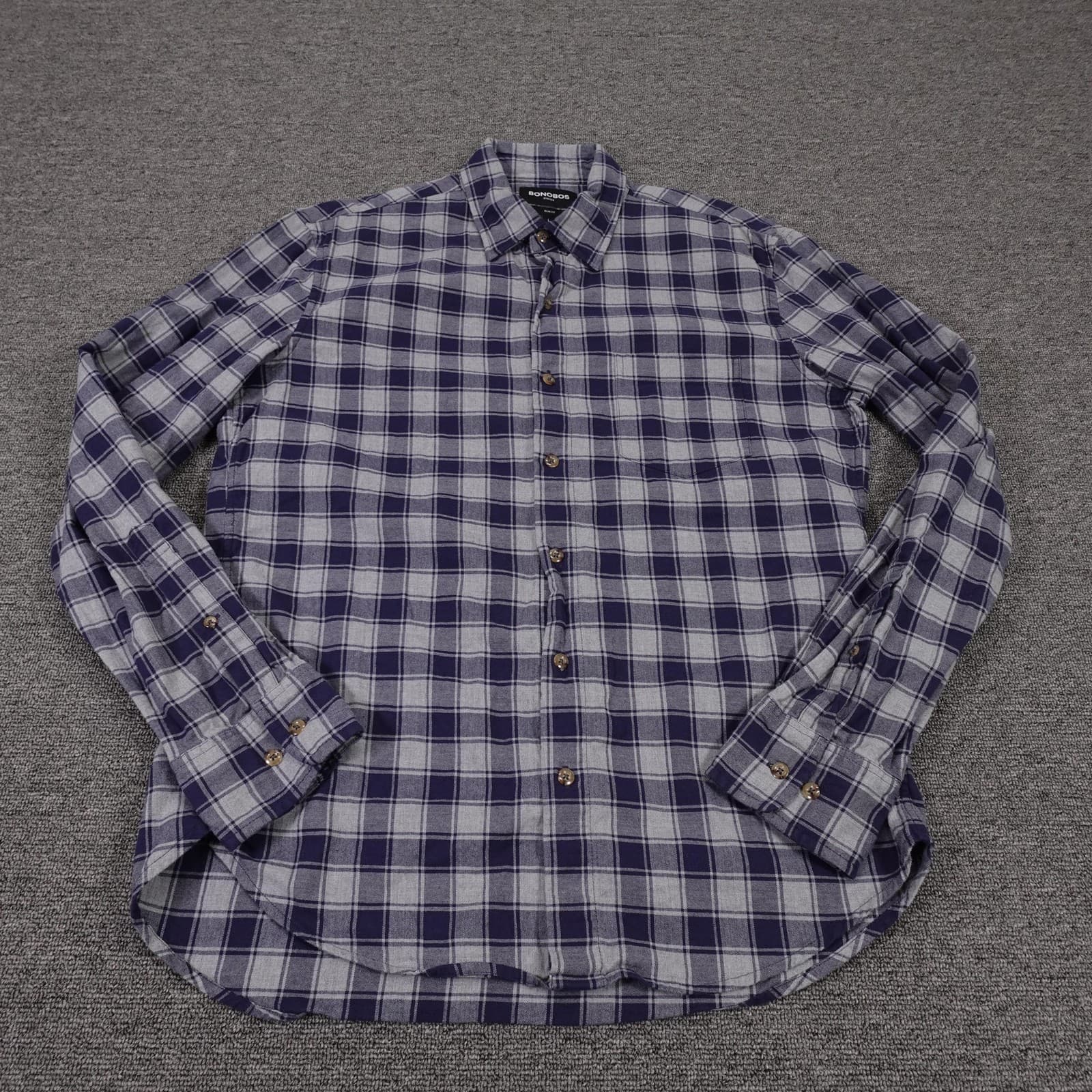Bonobos Shirt Mens Large Blue Plaid Flannel Long Sleeve Button Up Slim Fit