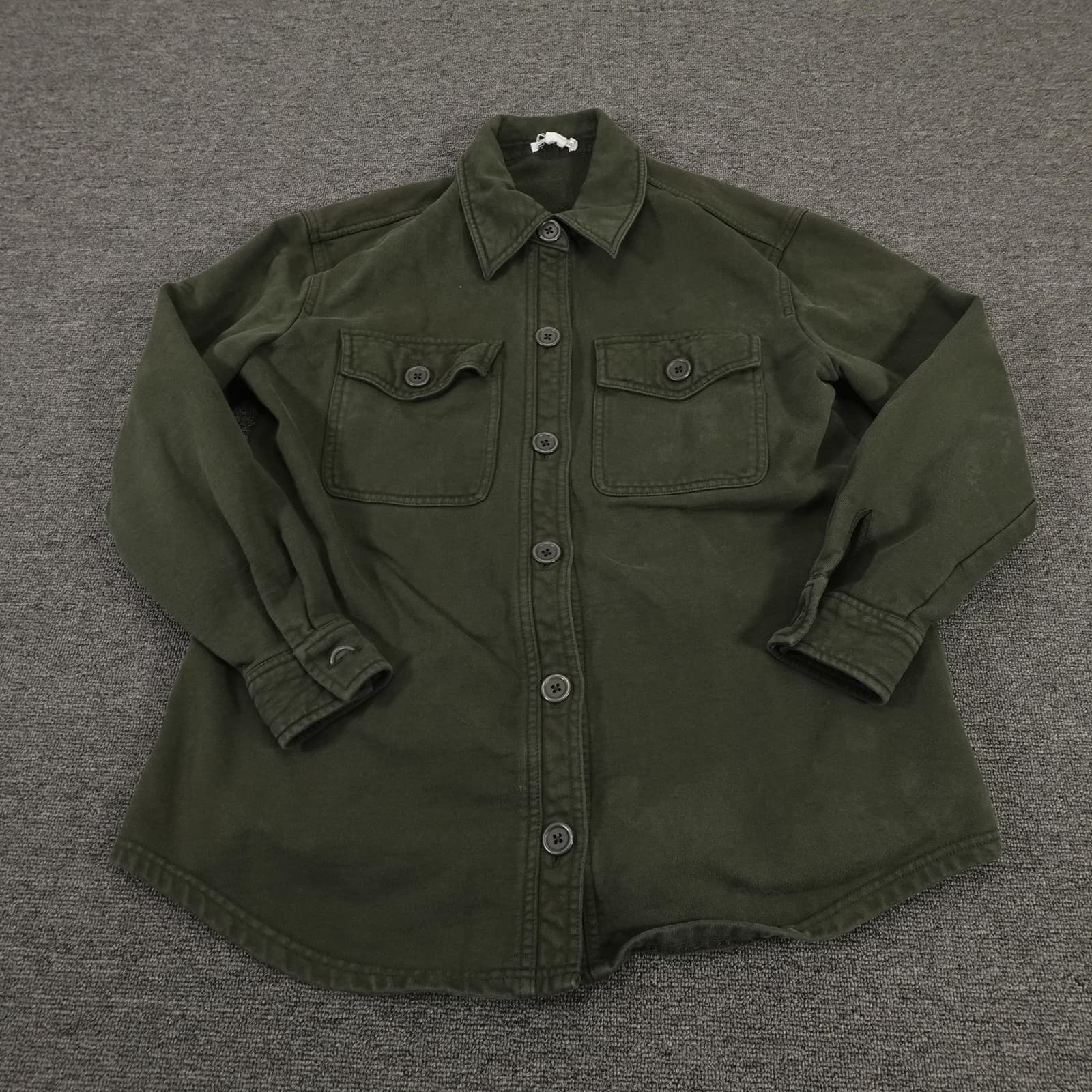 Good American Jacket Womens 1/2 Green Cotton Twill Shirt Shacket Military