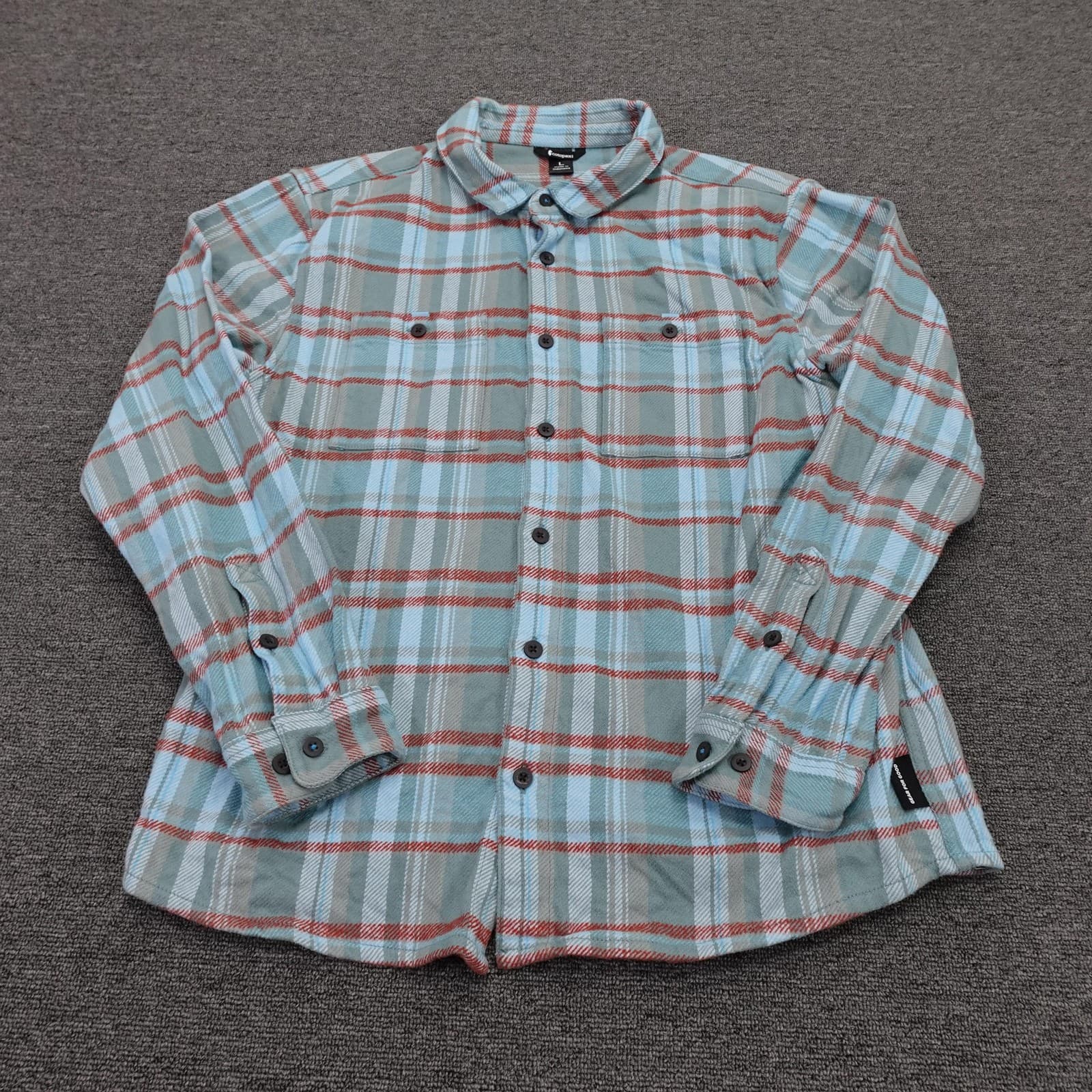 Cotopaxi Shirt Mens Large Green Blue Plaid Flannel Long Sleeve Button Up Casual