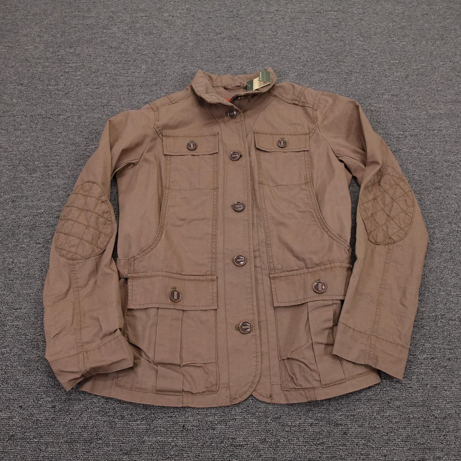 Eddie Bauer Jacket Womens Medium Green Cotton Twill Field Military Button Front