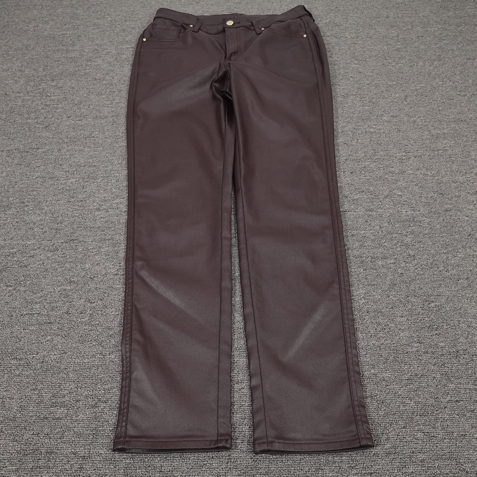 Chicos Pants Womens 10 Brown Coated Twill Straight Leg Stretch 30x29 Casual