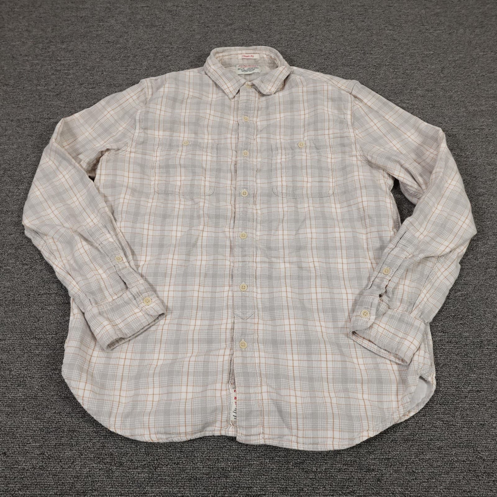 Lucky Brand Shirt Mens Large Gray Plaid Long Sleeve Button Up Classic Pockets