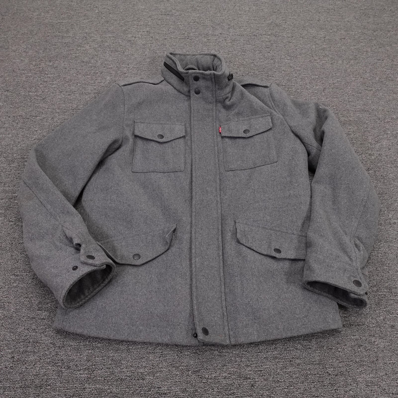 Levi's Jacket Mens Small Gray Wool Blend Military Full Zip Lined Pockets Outdoor