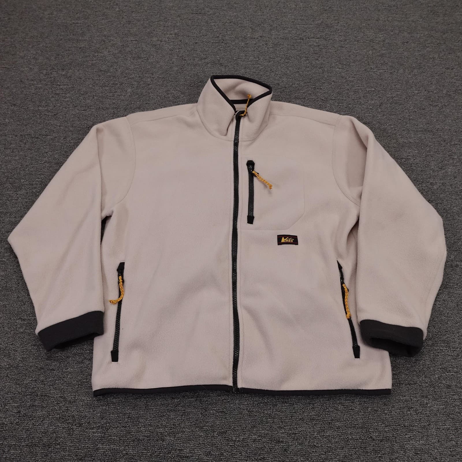 REI Jacket Womens Medium White Fleece Full Zip Stand Collar Outdoor Pockets
