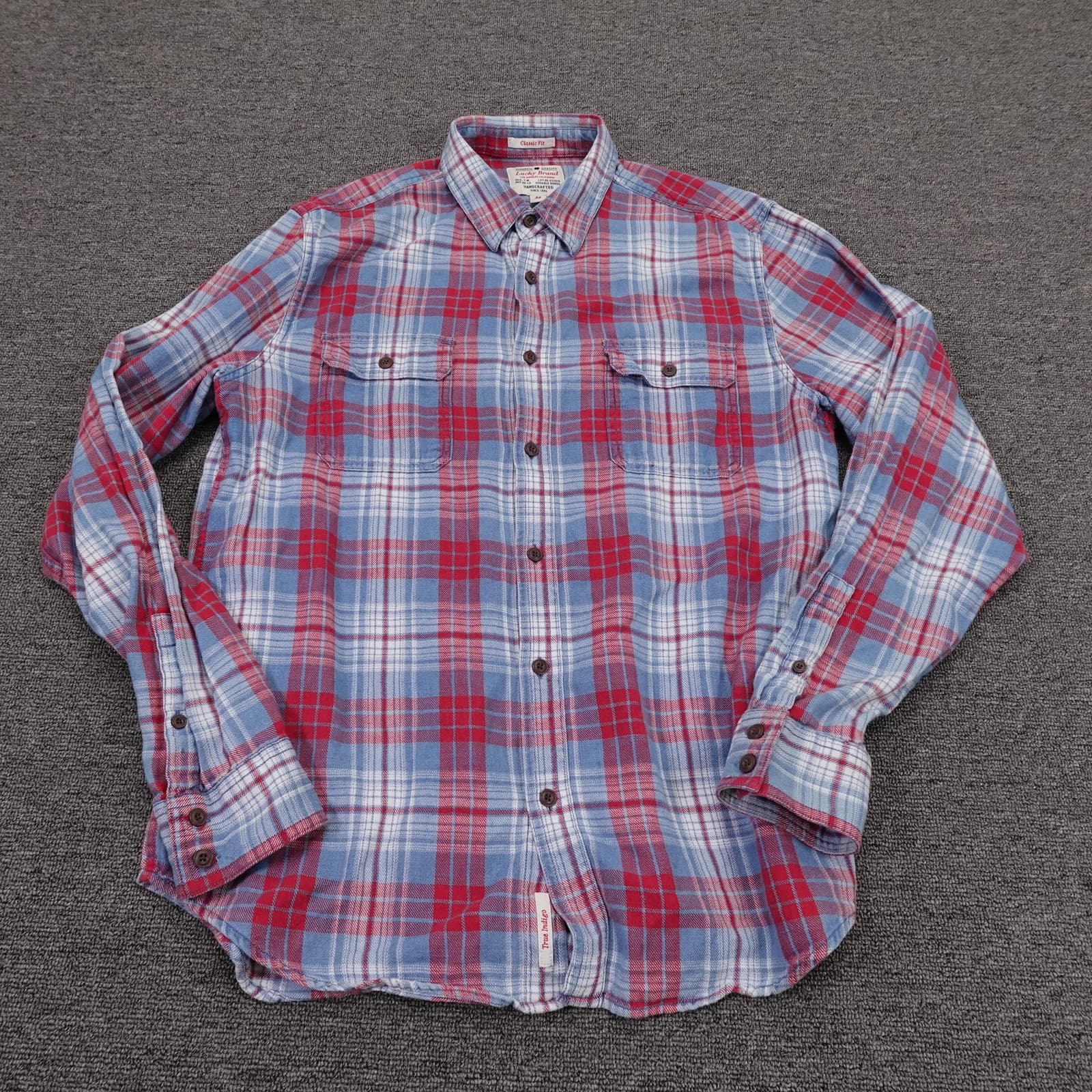 Lucky Brand Shirt Mens Medium Red Plaid Flannel Long Sleeve Button Up Casual