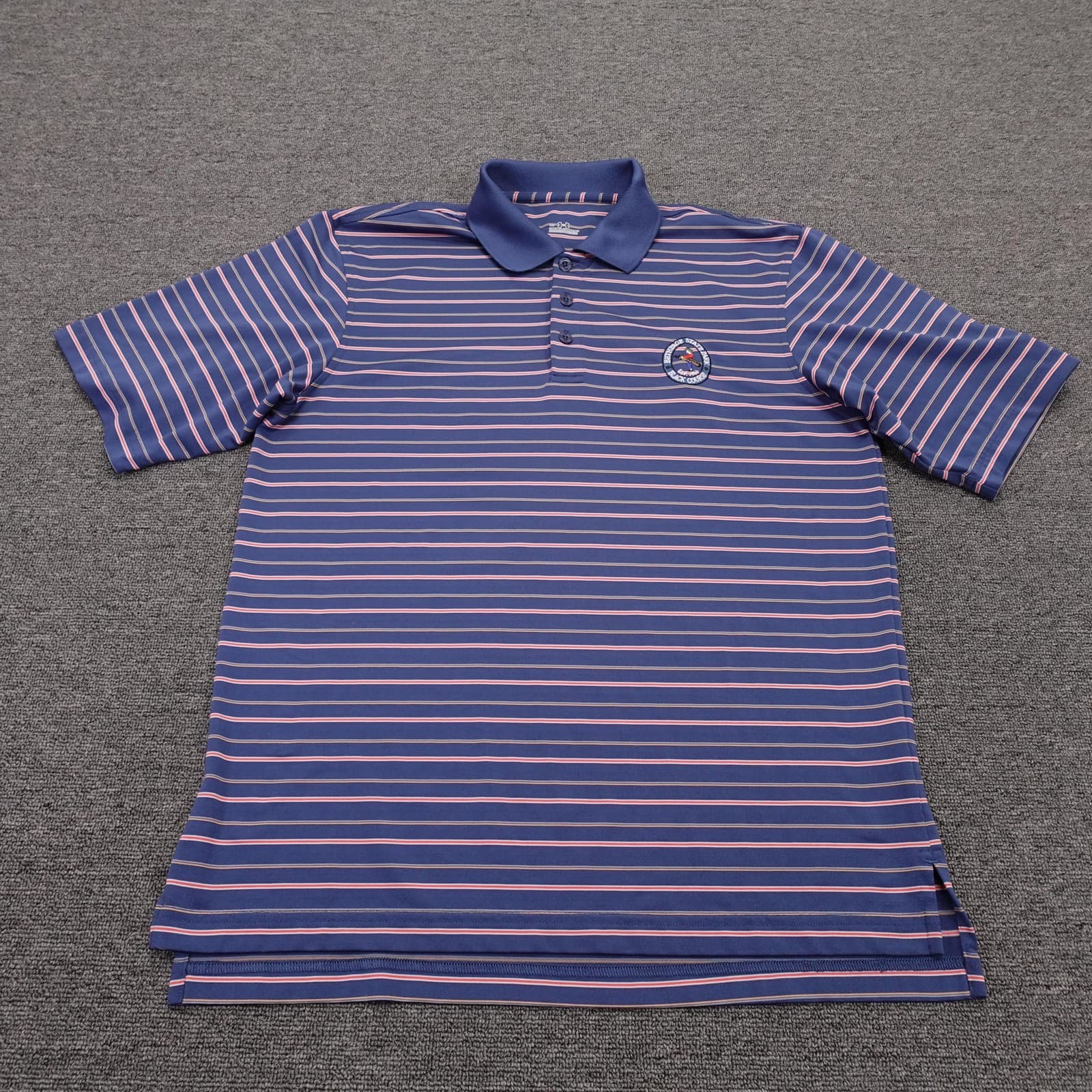 Under Armour Polo Shirt Mens Small Blue Striped Bethpage Black Golf Performance