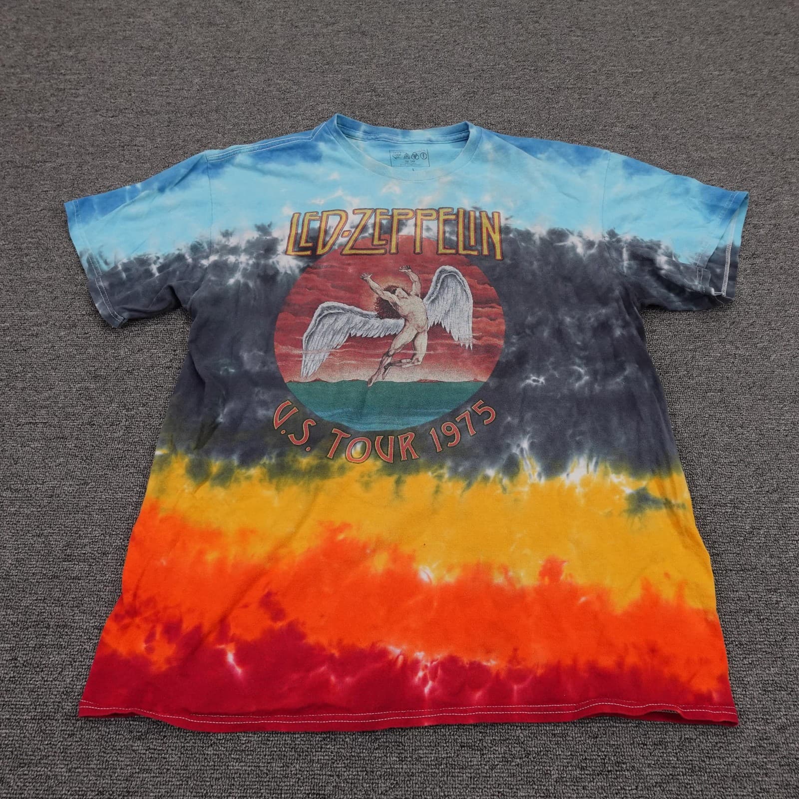 Led Zeppelin Shirt Mens Large Multicolor Tie Dye U.S. Tour 1975 Graphic Tee