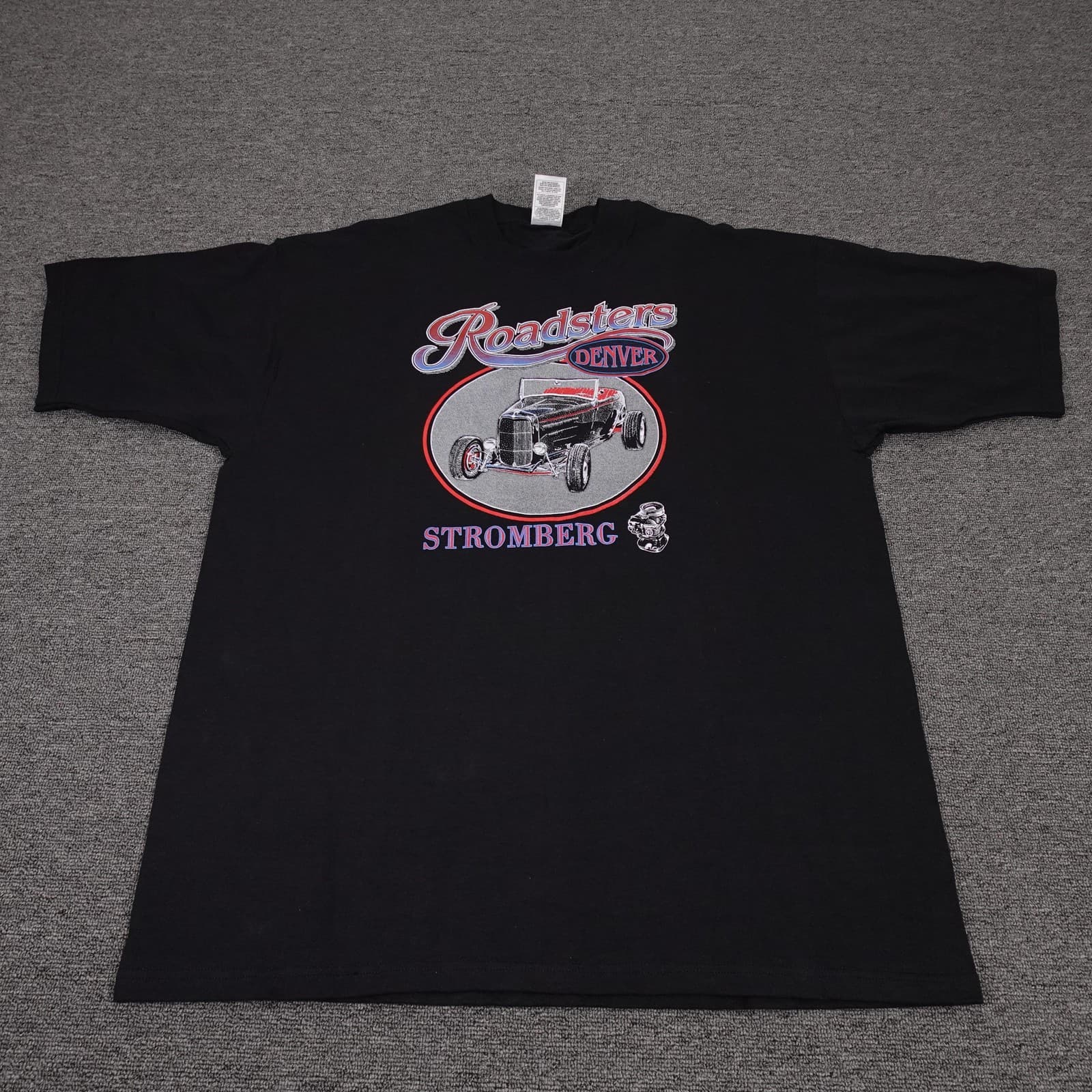 Vintage Roadsters Shirt Mens XL Black Denver Stromberg Hot Rod Car Garage Tee