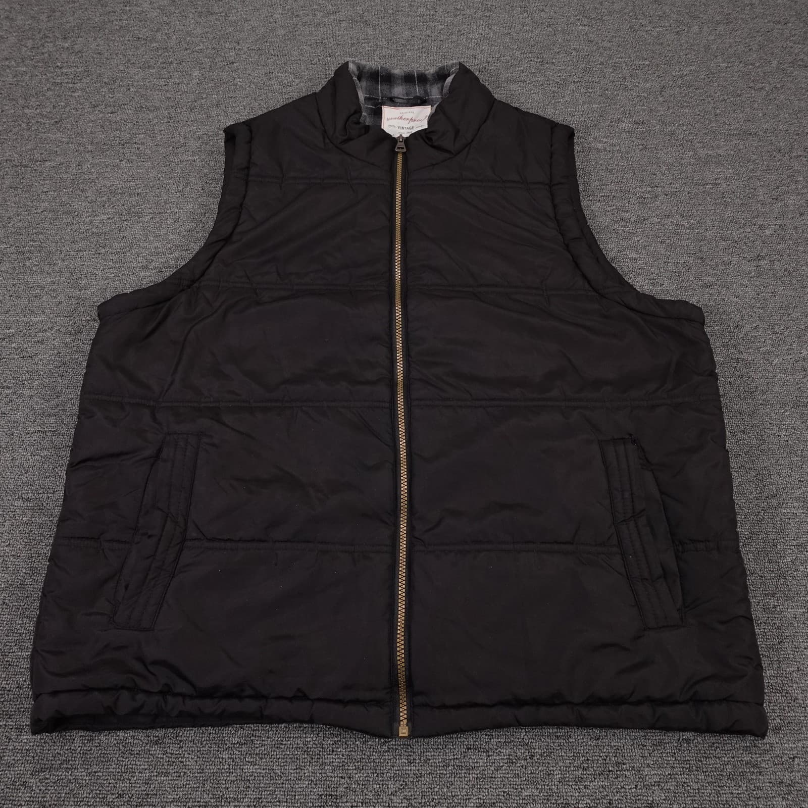 Weatherproof Vintage Vest Mens XL Black Quilted Full Zip Flannel Lined Outdoor