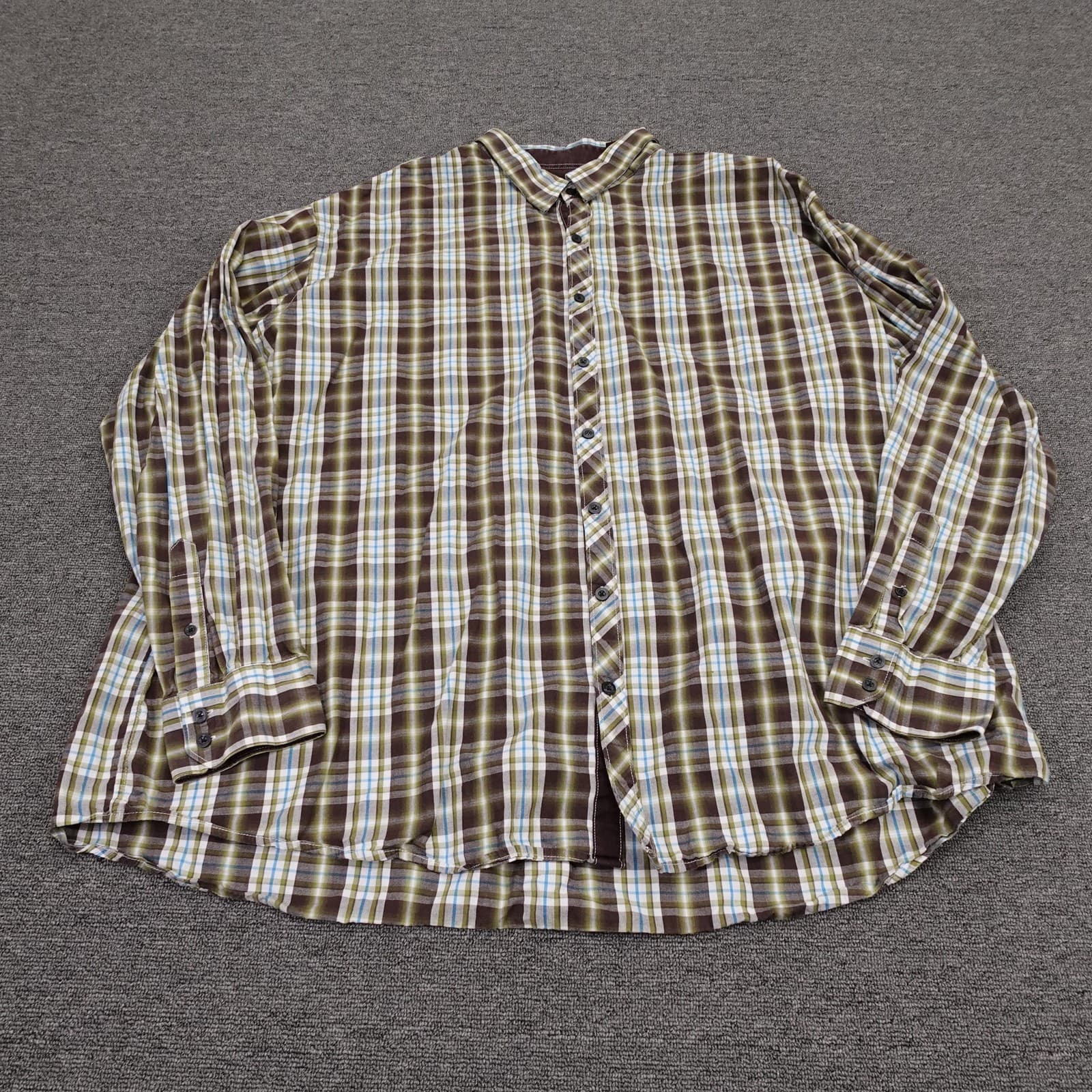 James Tattersall Shirt Mens Big 3XLT Brown Plaid Long Sleeve Button Up Casual