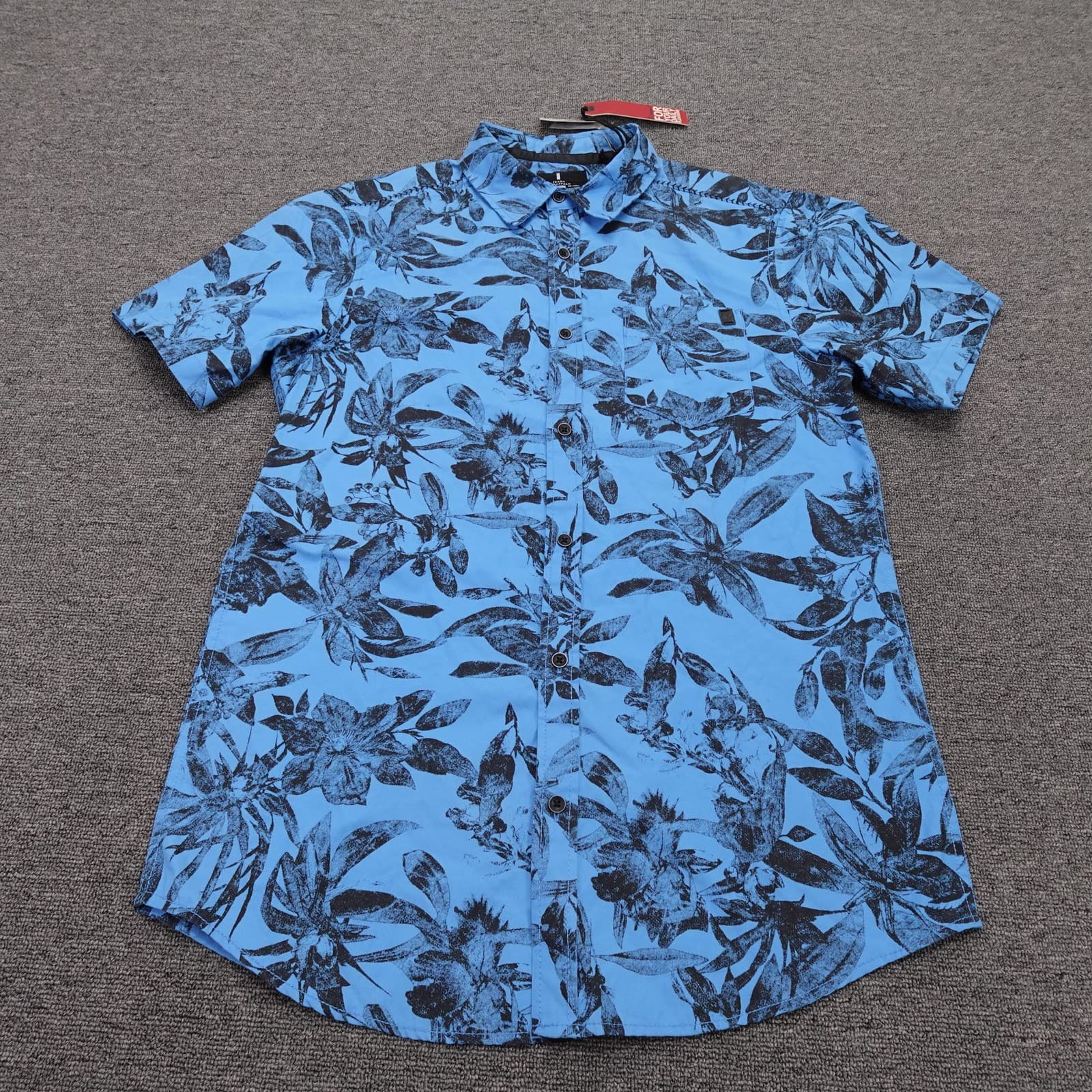 Jeans By Buffalo Shirt Mens Medium Blue Tropical Floral Short Sleeve Button Up
