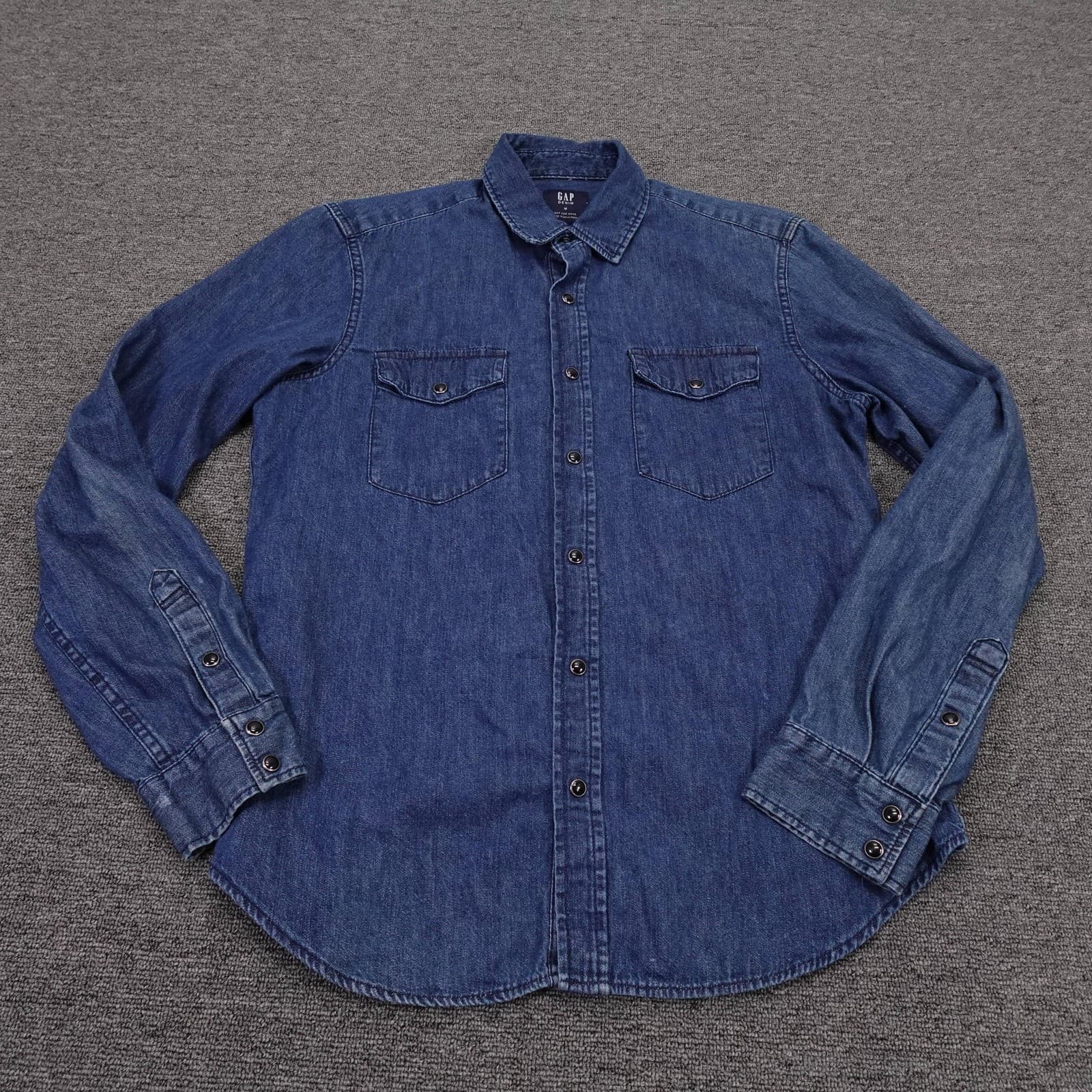 Gap Denim Shirt Mens Medium Blue Long Sleeve Slim Fit Cotton Button-Up