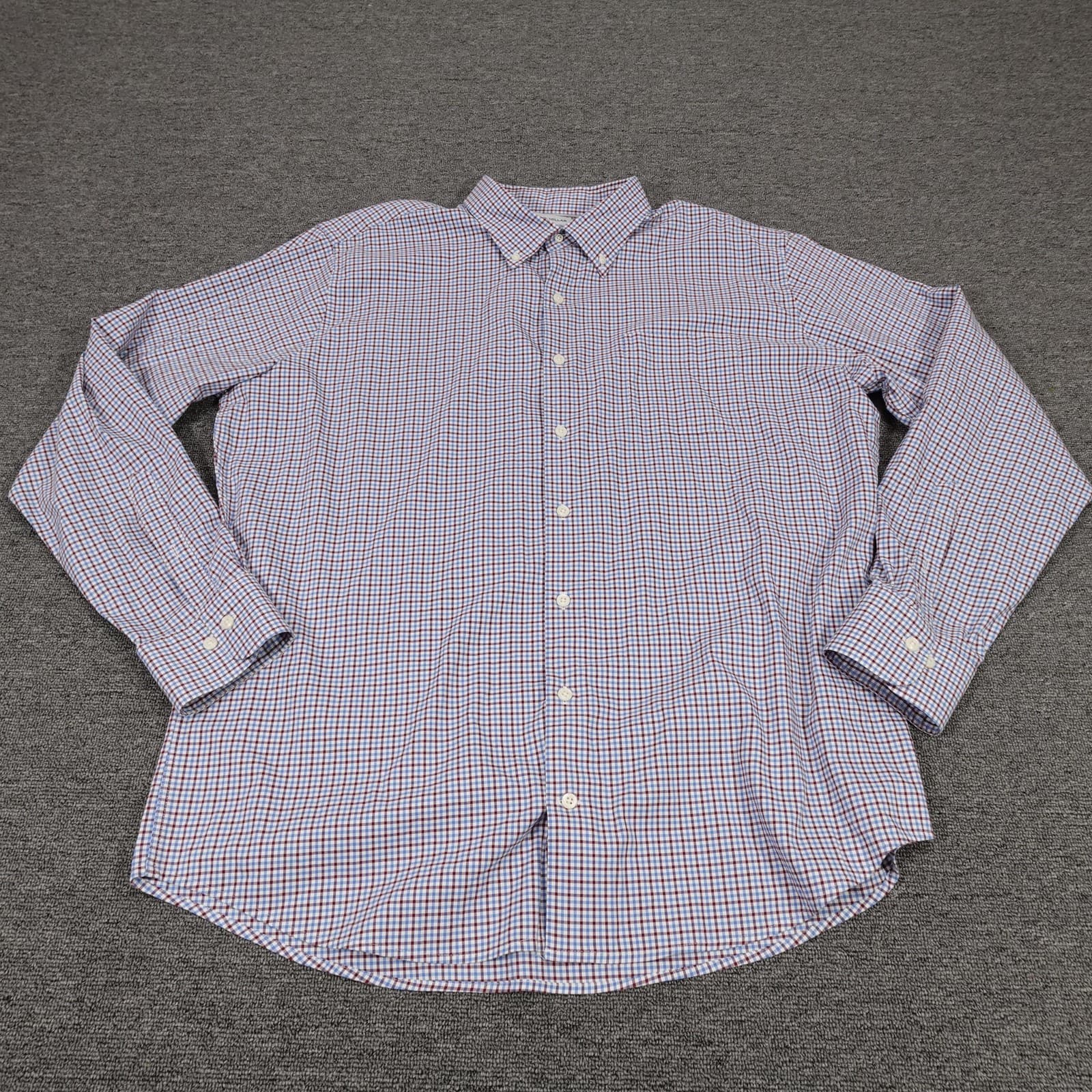 Peter Millar Shirt Mens XL Blue Check Stretch Button Front Long Sleeve Casual