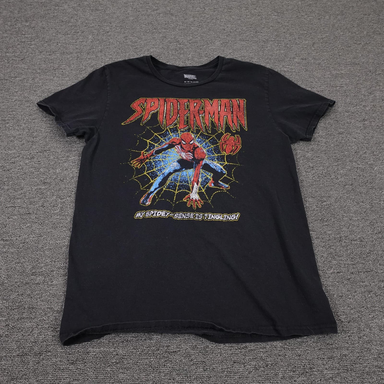 Spider-Man Marvel Shirt Mens Medium Black Graphic Tee My Spidey Sense Tingling
